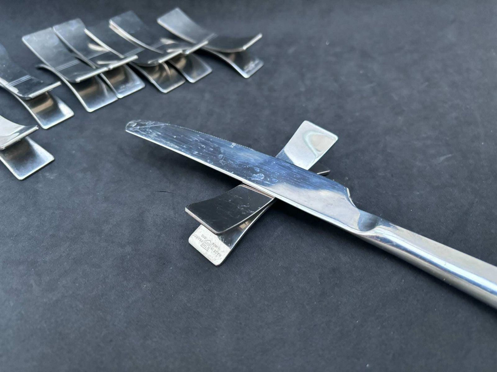 Knife Rest Set Of 8 French Vintage Letang Remy Stainless Steel Mid Century Modern Modernist Wedding Gift Cutlery Rest Hostess Gift 1950s photo buy