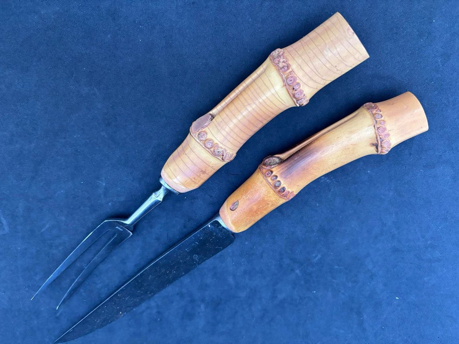 Bamboo Flatware Set Carving Knife Fork Boho Chic Bohemian Tiki Folk Country Food Photography Prop Nature Tikki Decor Grill Gift For Her photo for sale