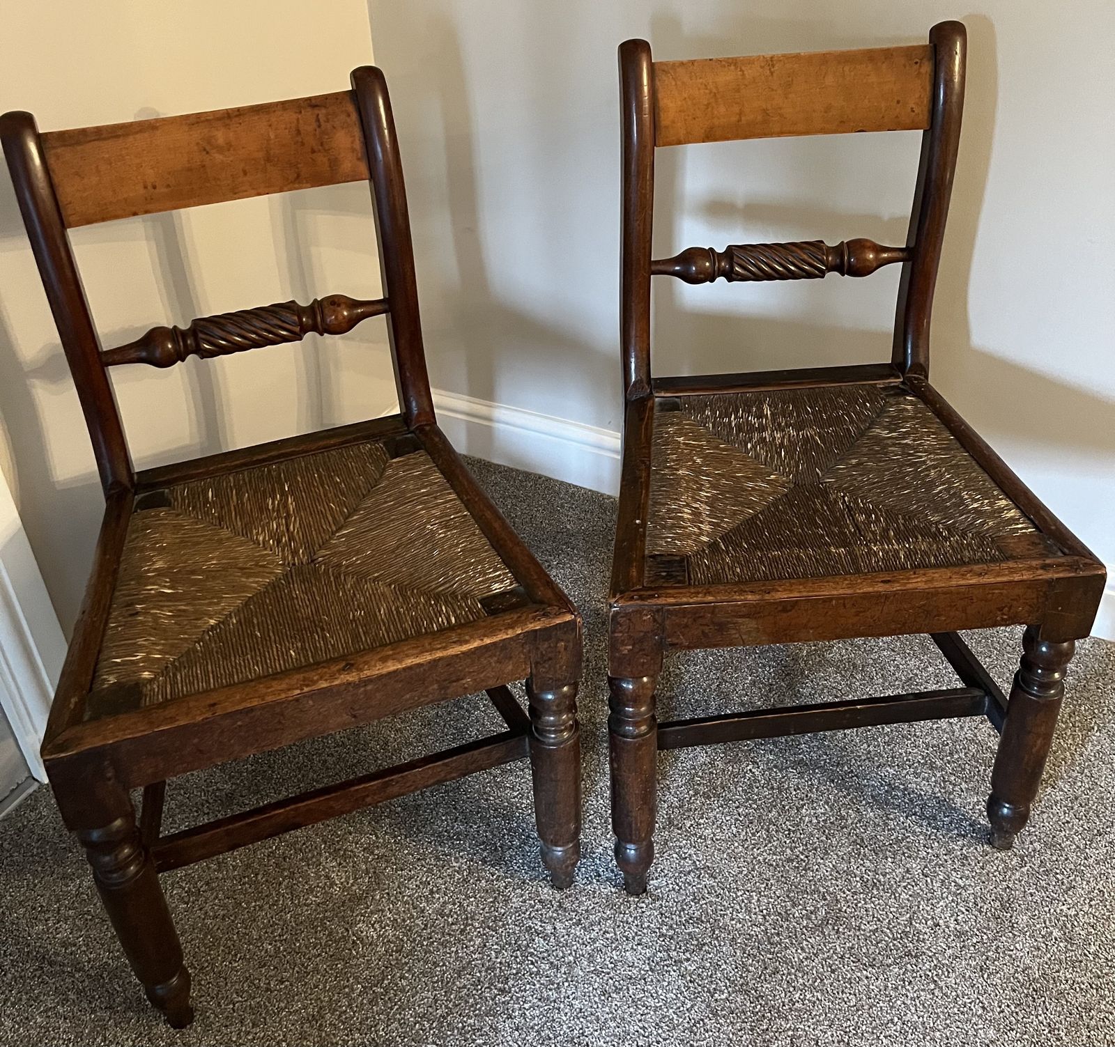 Pair Of Georgian Rush Seat Occasional Chairs