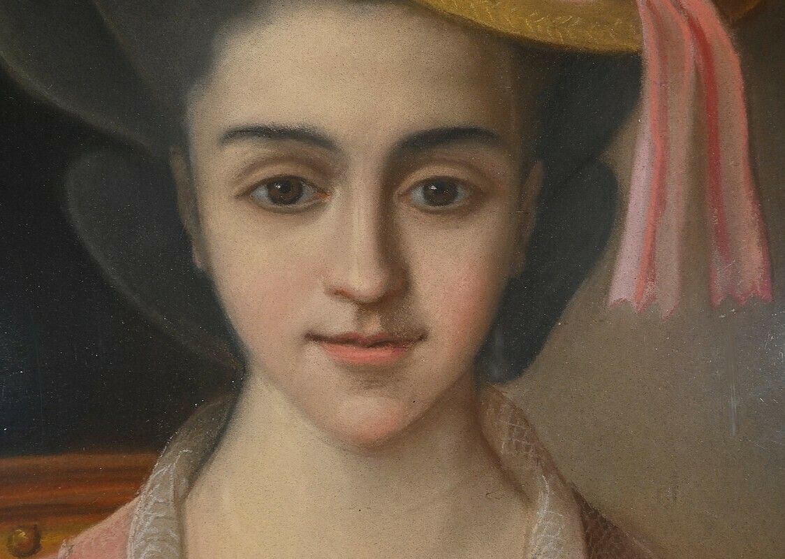 Important Pastel “The Girl With The Canary”, 19th Century French School photo vintage