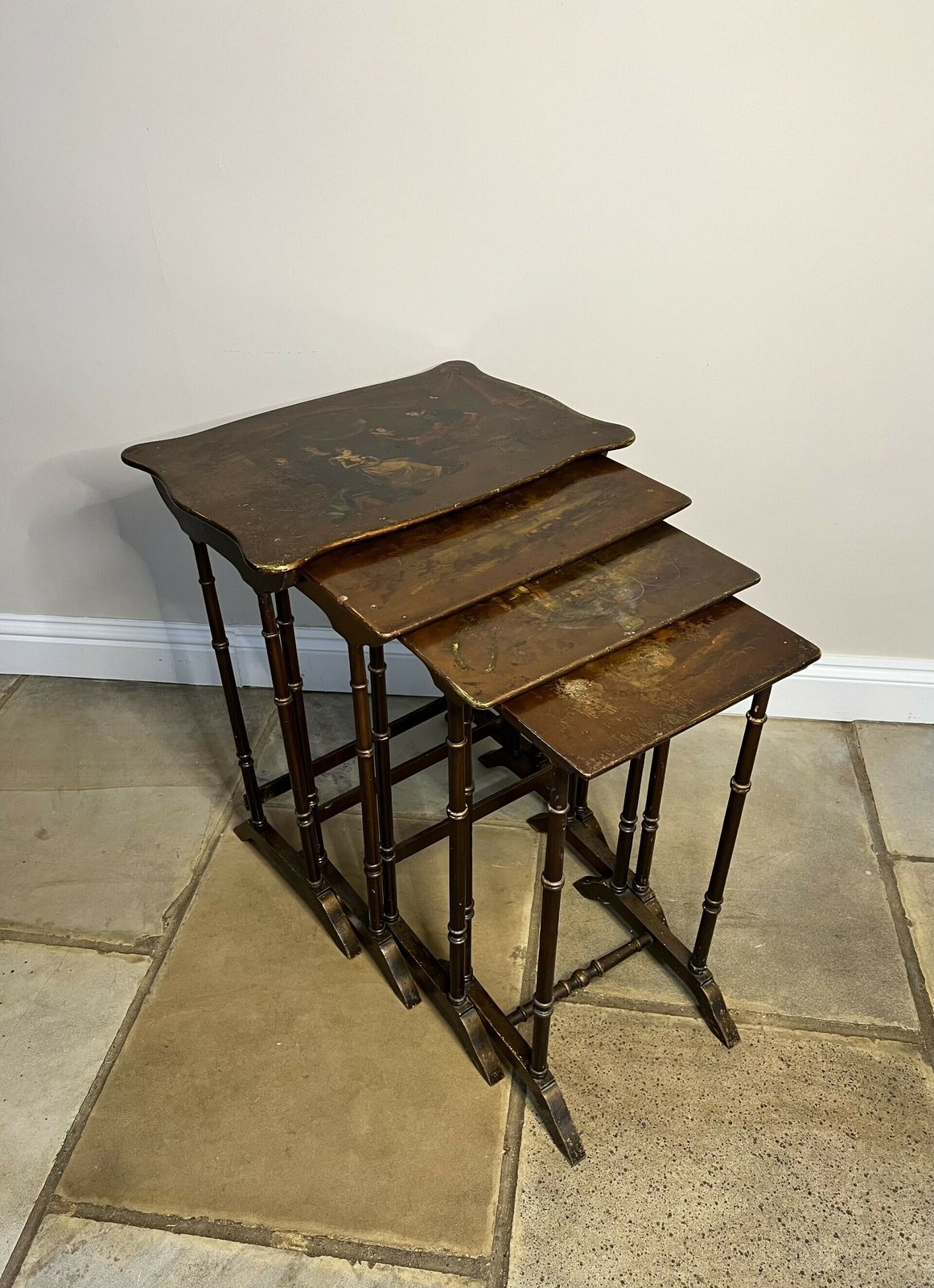 Lovely Nest Of Four Edwardian Quality Decorated Tables photo vintage