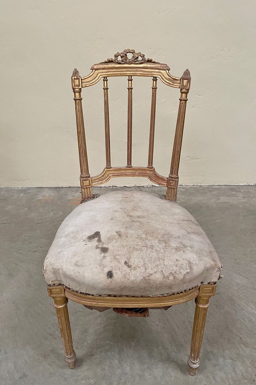 Single Gilded Chair, 1800s, Antique photo vintage