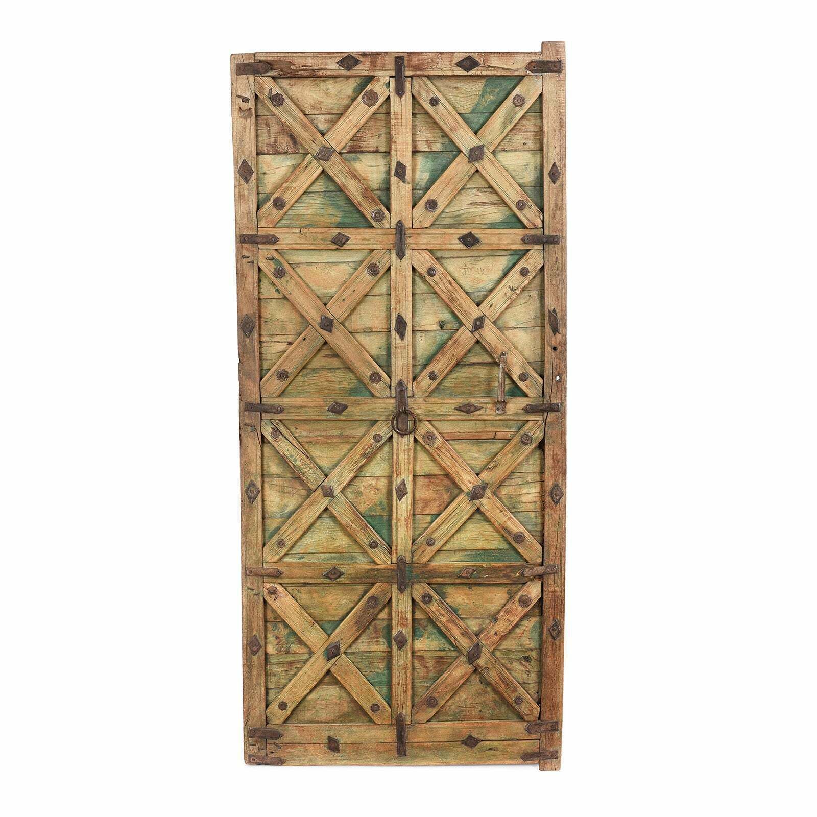 Antique Indian Green Painted Stick Door From Jaisalmer, 19th Century