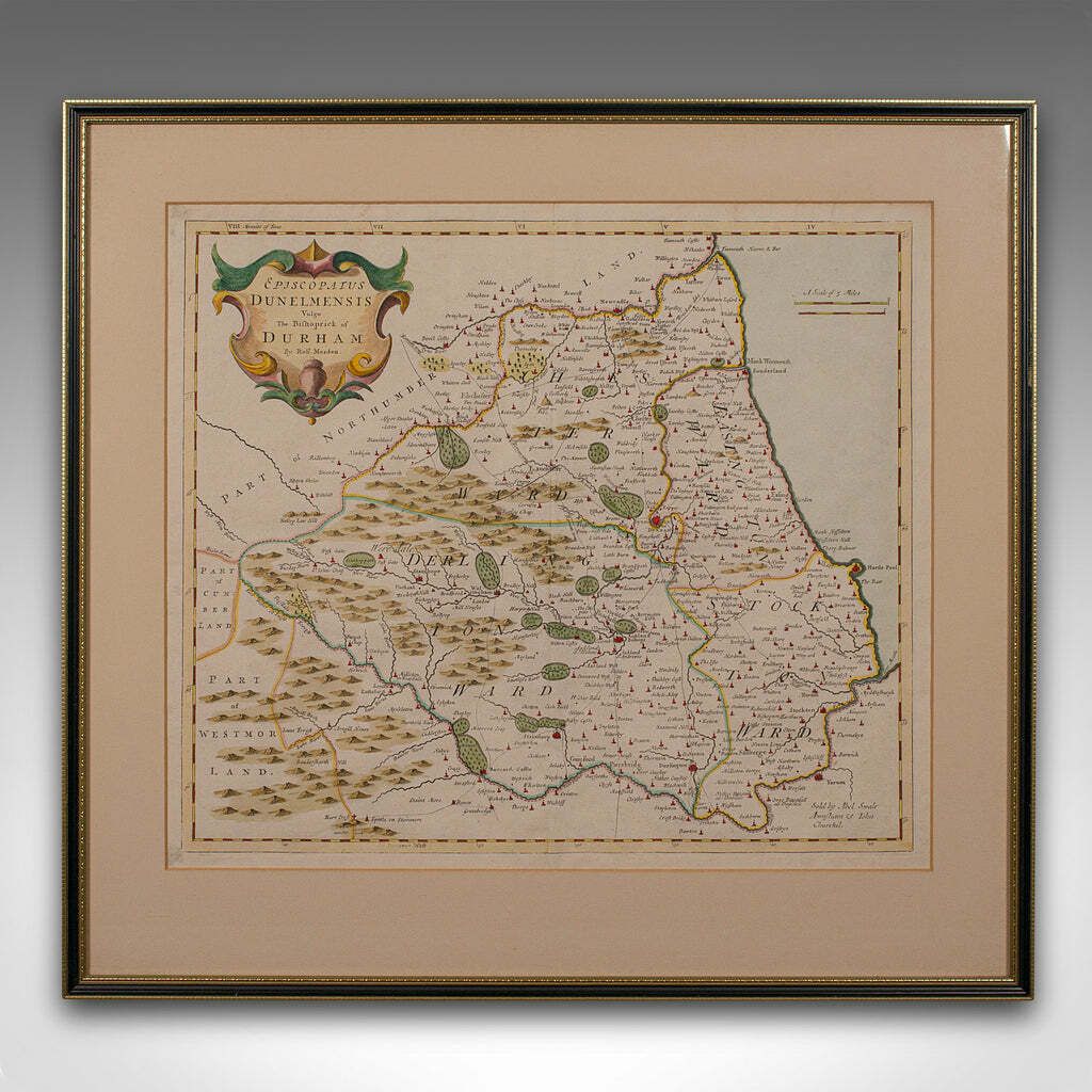 Antique Lithography Map, Durham, English, Framed, Cartography, Early Georgian photo furniture