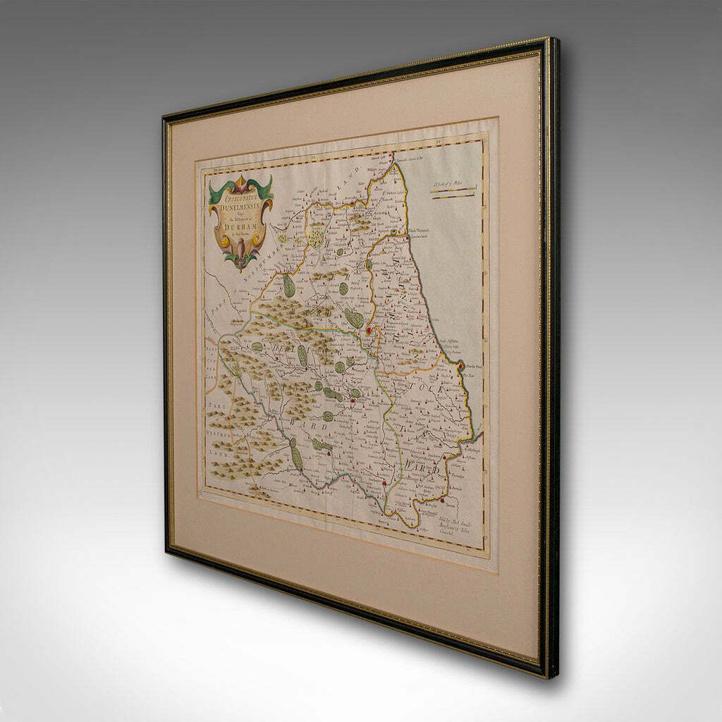 Antique Lithography Map, Durham, English, Framed, Cartography, Early Georgian photo for sale