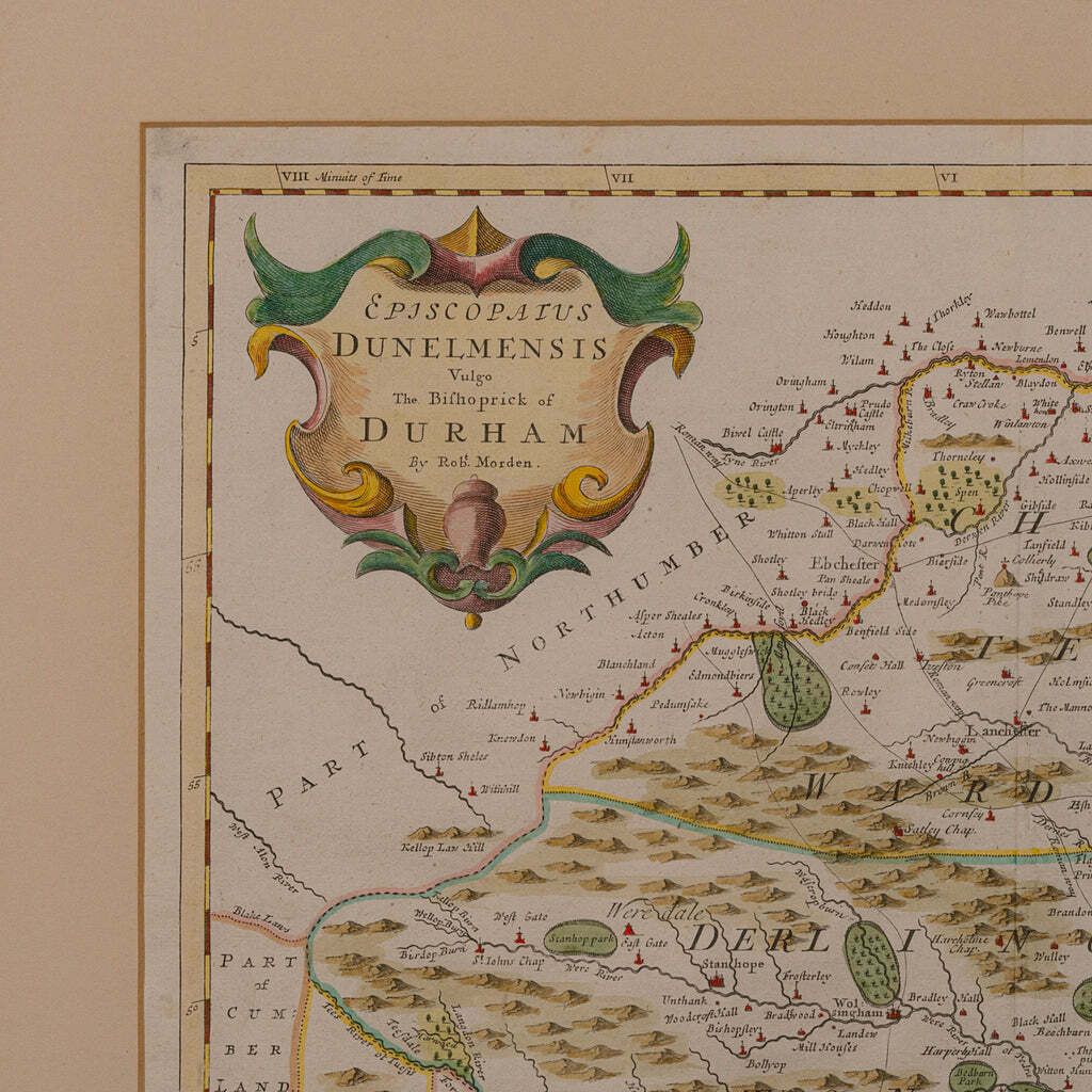 Antique Lithography Map, Durham, English, Framed, Cartography, Early Georgian photo Art