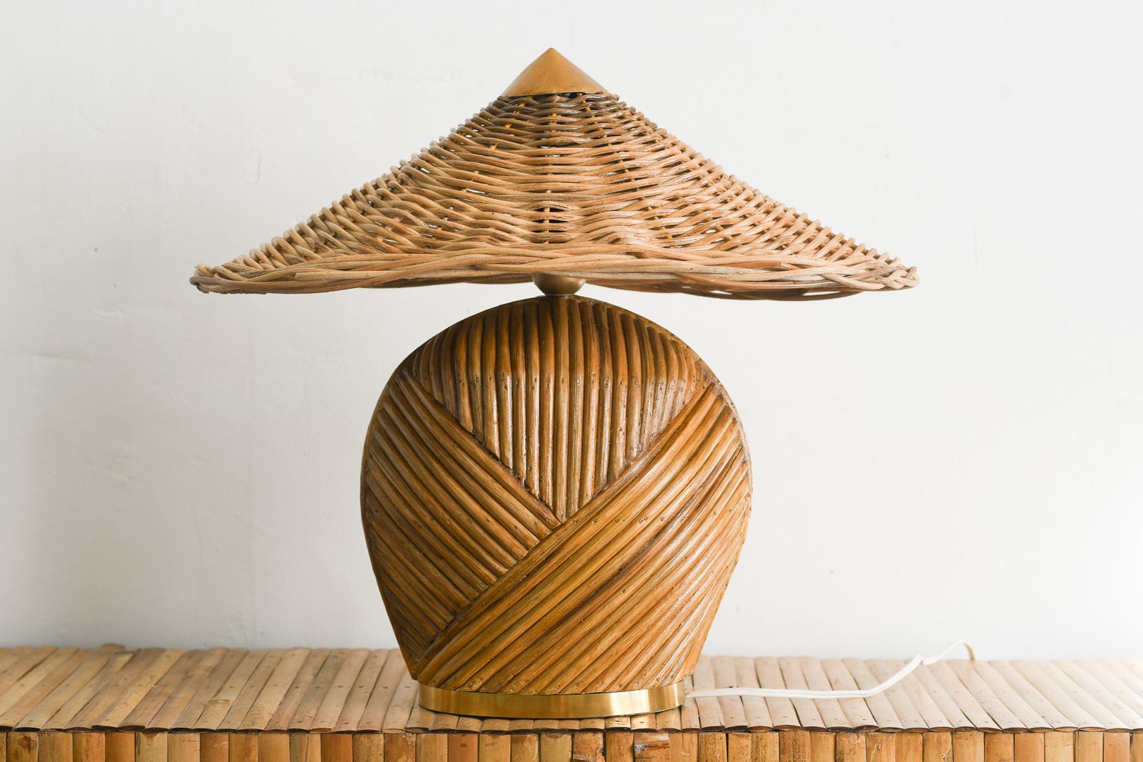 Rattan Table Lamp Mid Century Modern photo vinterior