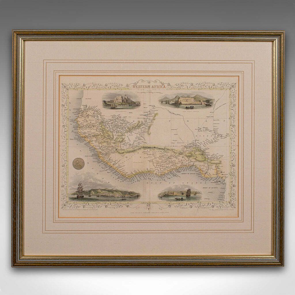 Antique Lithography Map, West Africa, English, Framed, Cartography, Victorian photo furniture