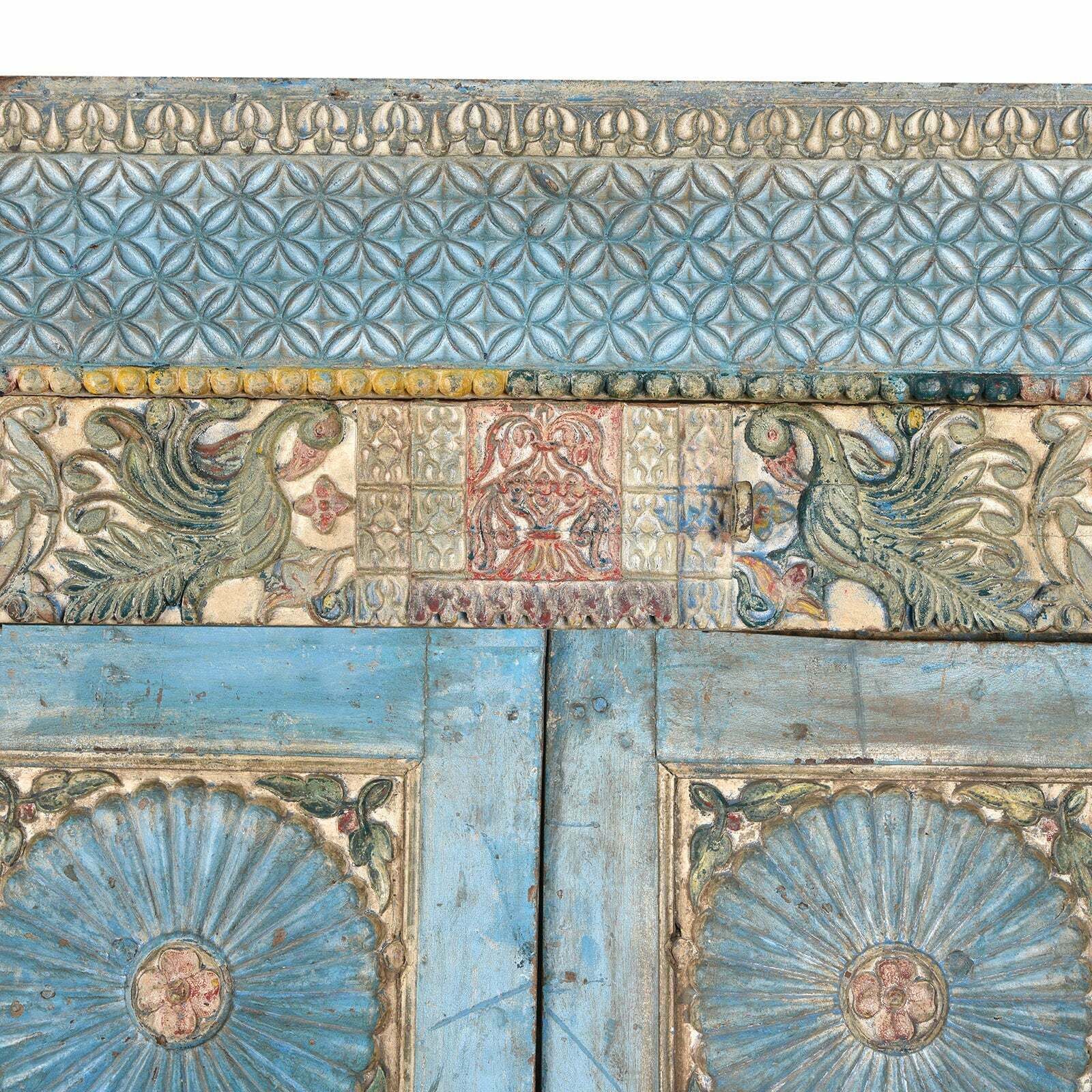 Antique Blue Painted Indian Sunburst Door & Frame, 19th Century photo Home Fixtures