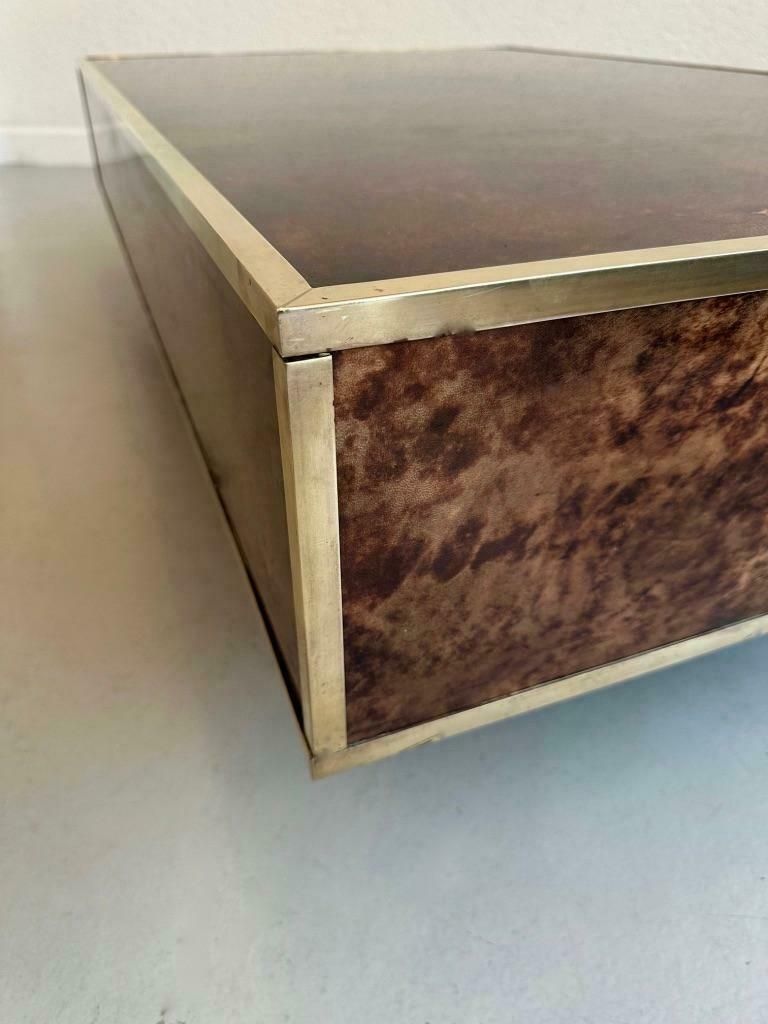 Vintage Goatskin & Brass Coffee Table By Aldo Tura, Italy Ca. 1970s photo vinterior