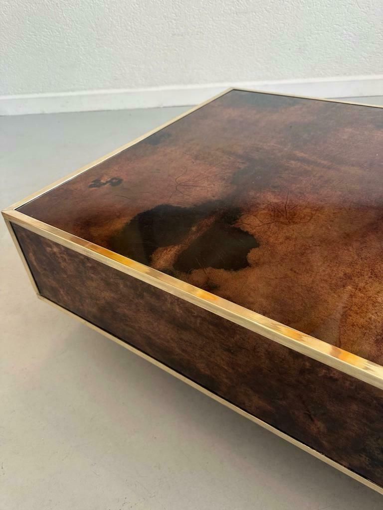 Vintage Goatskin & Brass Coffee Table By Aldo Tura, Italy Ca. 1970s photo buy