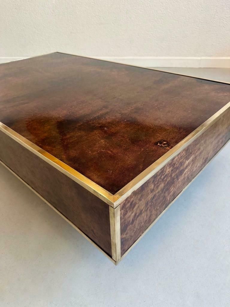 Vintage Goatskin & Brass Coffee Table By Aldo Tura, Italy Ca. 1970s photo vintage