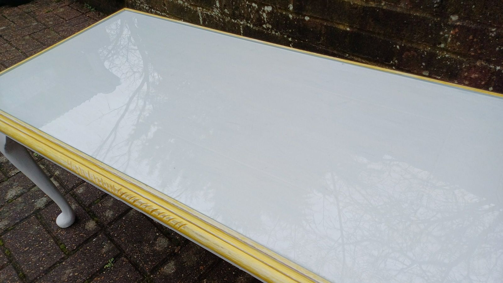 Vintage Painted Glass Top Coffee Table In Farrow And Ball Wimborne White photo Furniture