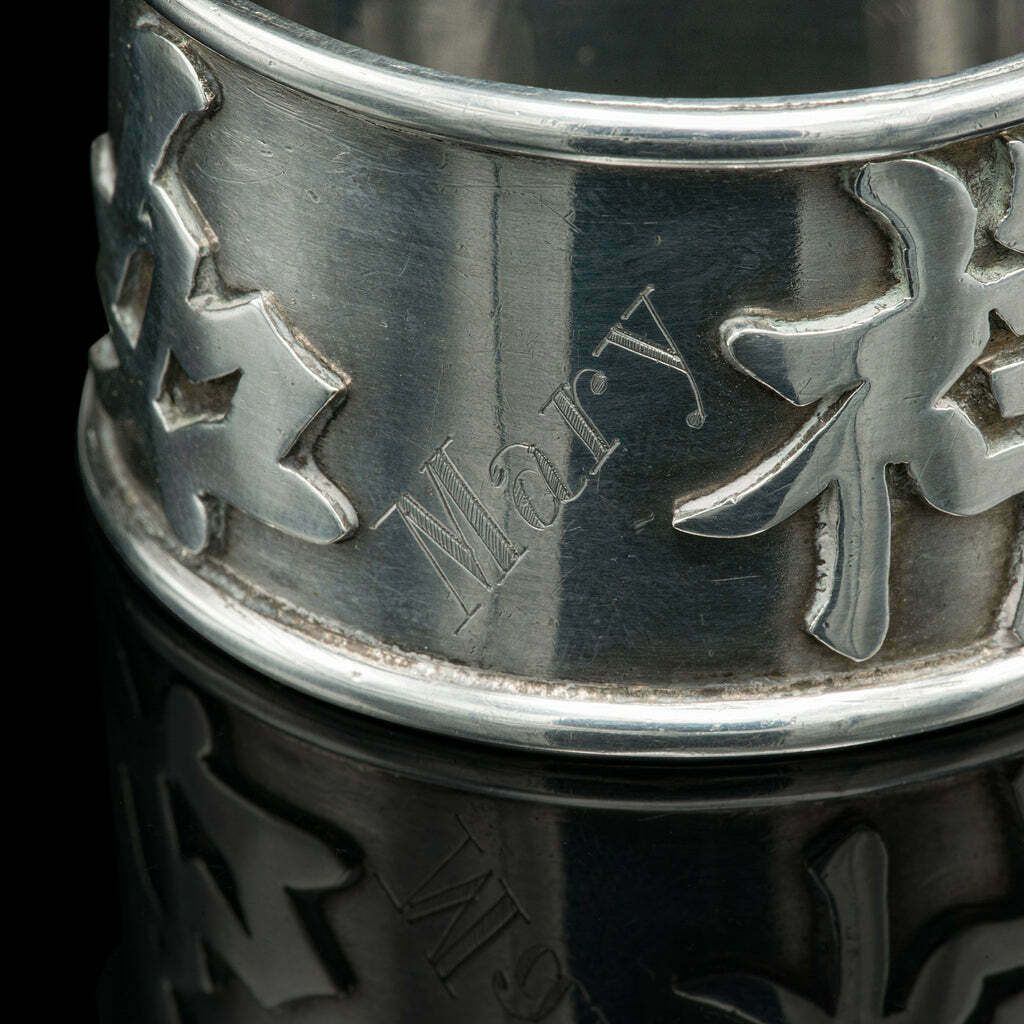 Antique Napkin Ring, Chinese, Silver, Table Decor, Hallmark, Victorian, C.1900 photo buy