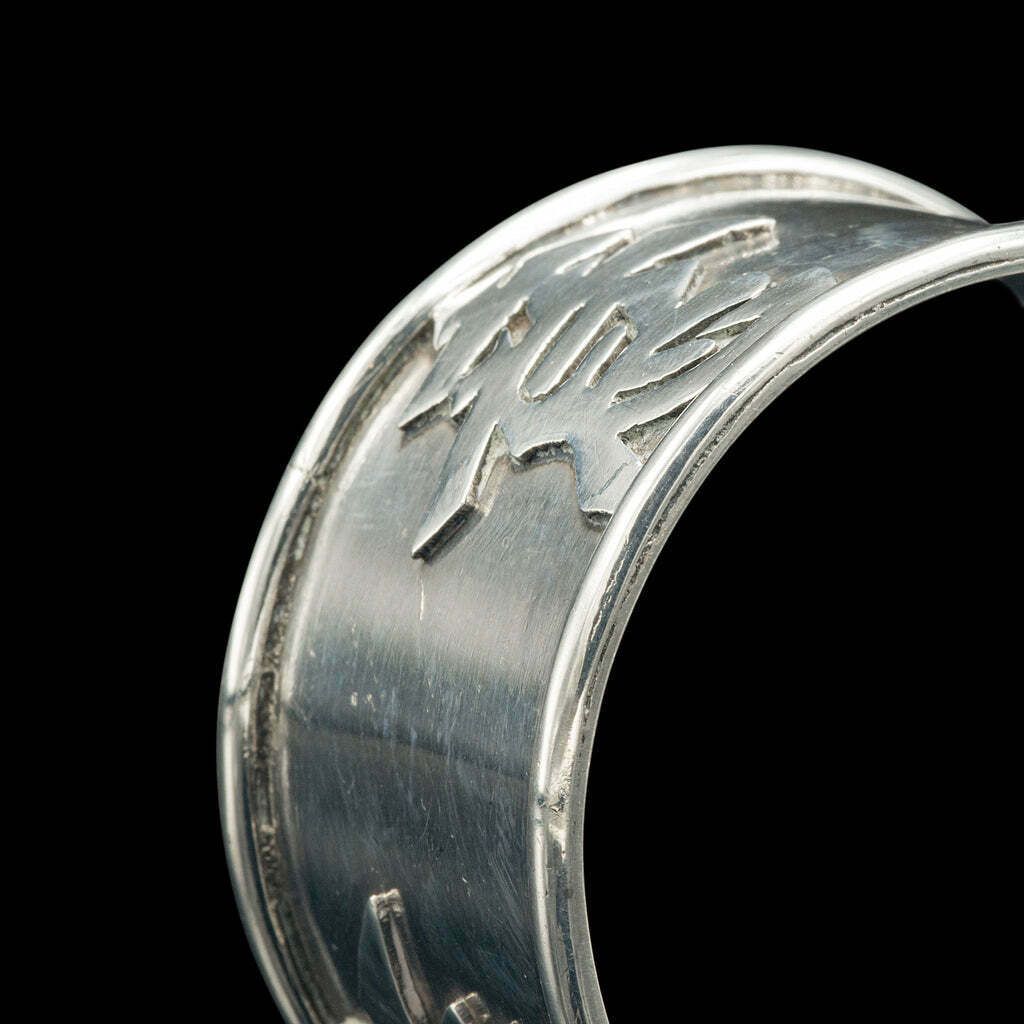 Antique Napkin Ring, Chinese, Silver, Table Decor, Hallmark, Victorian, C.1900 photo vintage