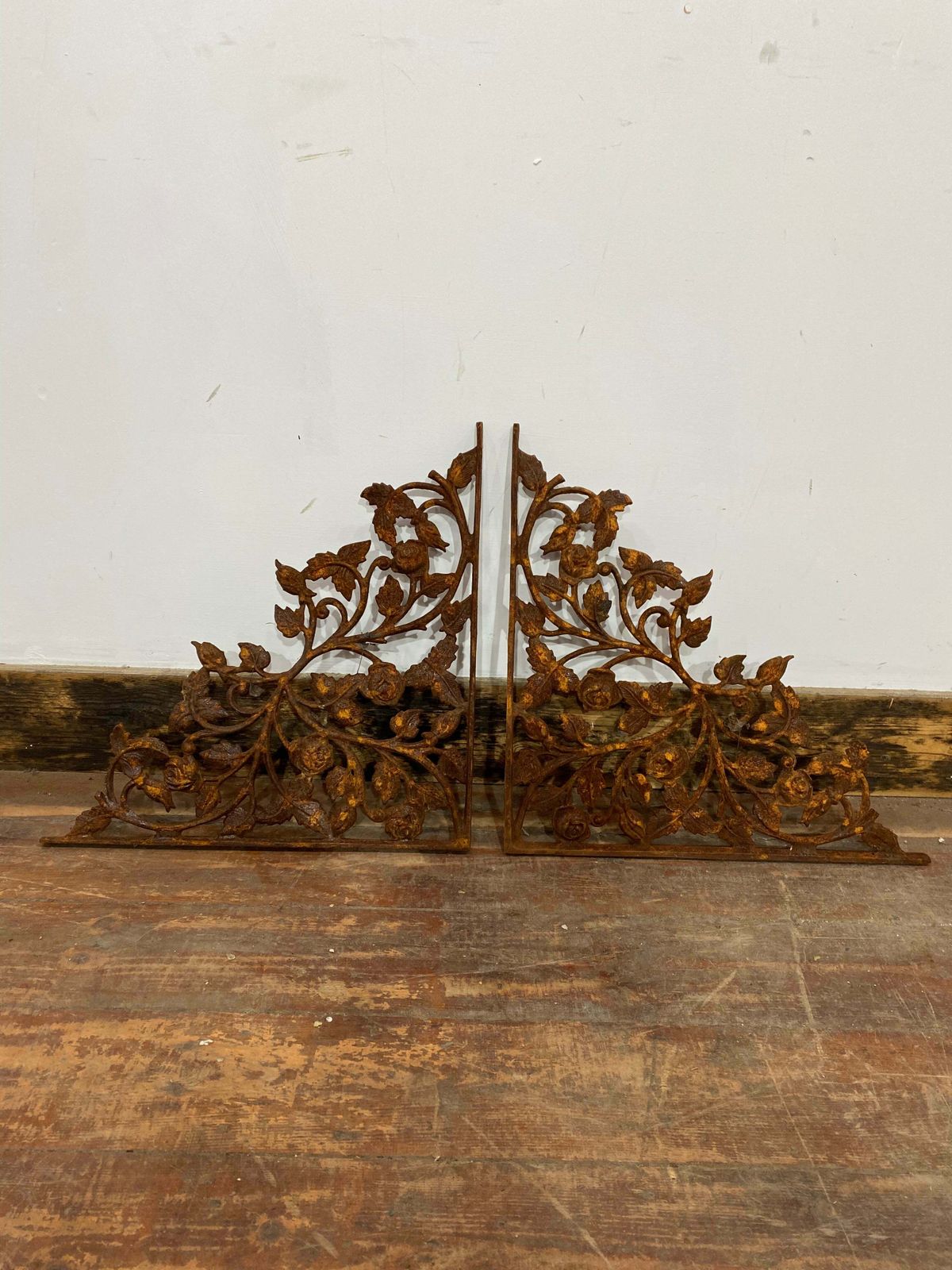 Vintage Cast Iron Brackets With Roses