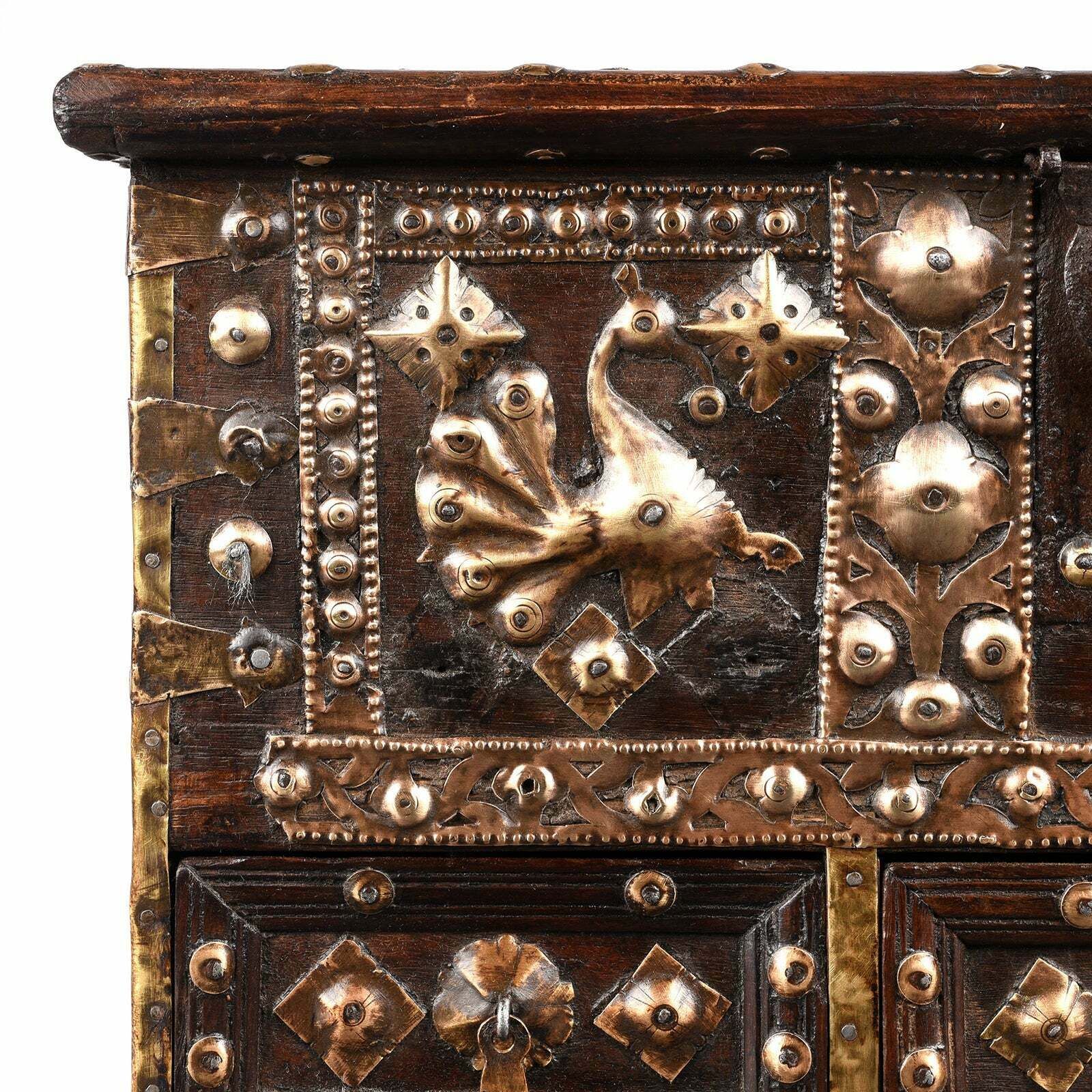 Antique Indian Studded Rosewood Peacock Box From Saurashtra   19th Century photo furniture