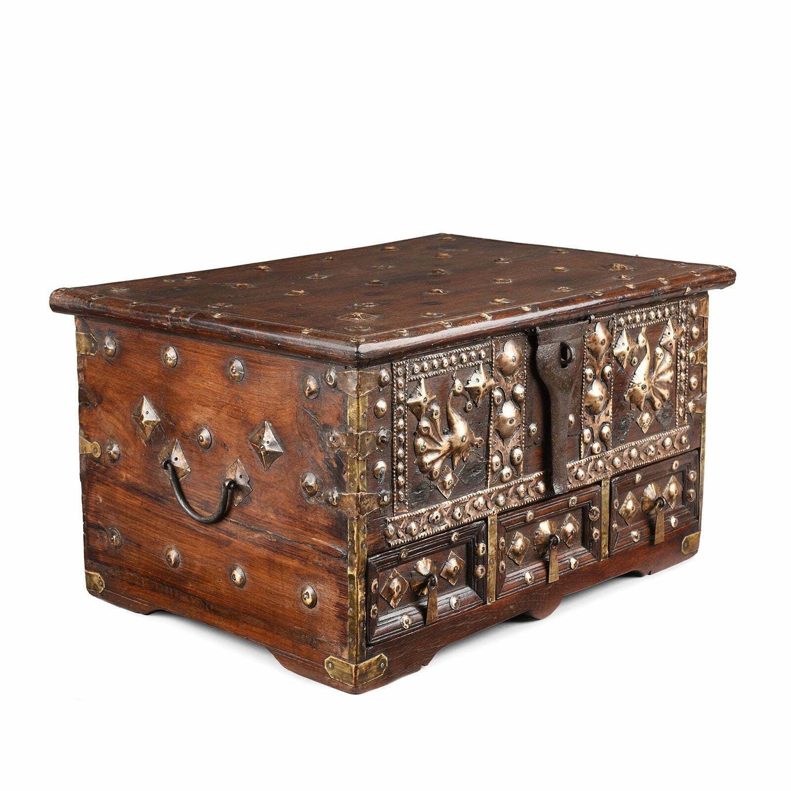 Antique Indian Studded Rosewood Peacock Box From Saurashtra   19th Century photo Home Decor