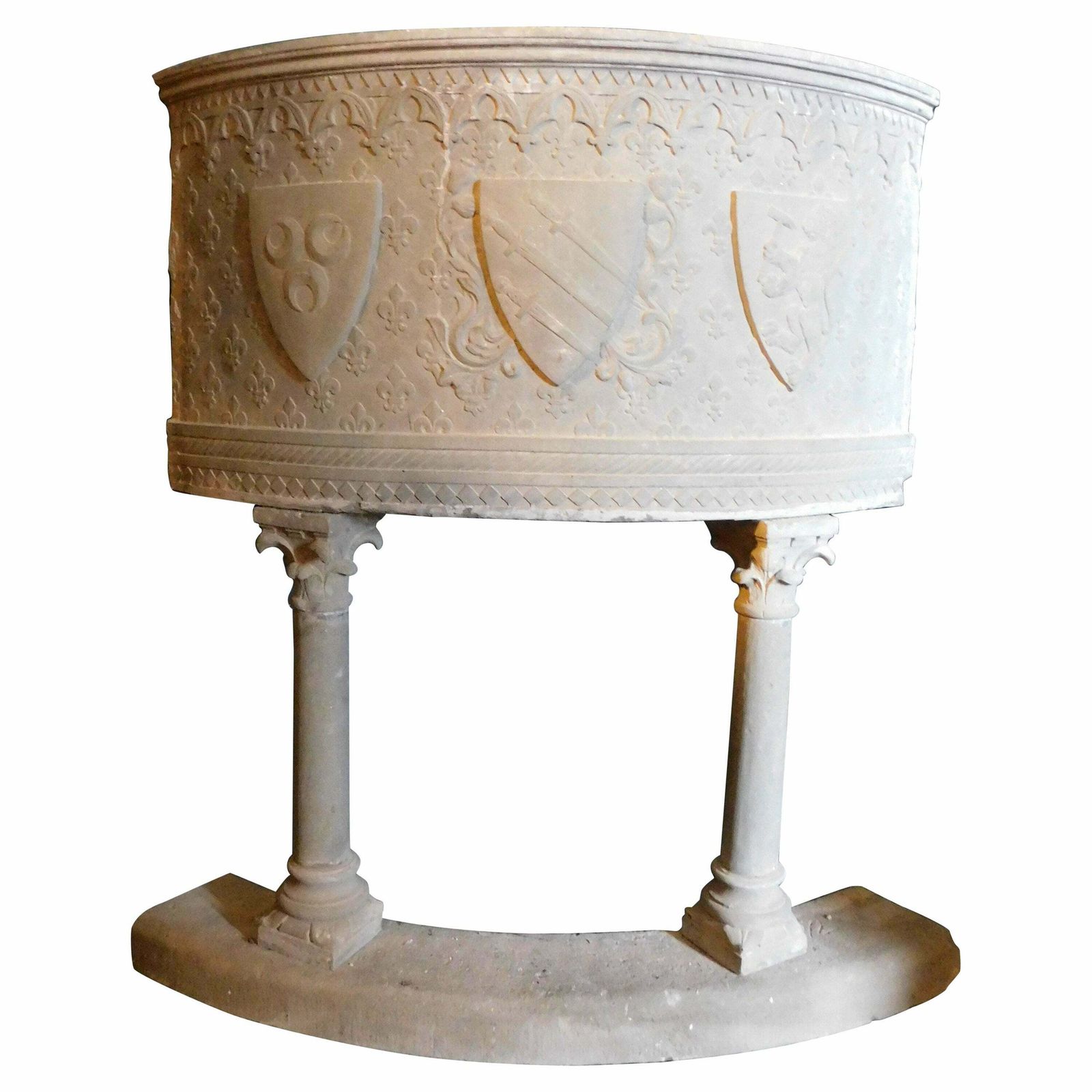 Corner Huge Fireplace In Serena Stone, Carved With Coats Of Arms, Tuscany