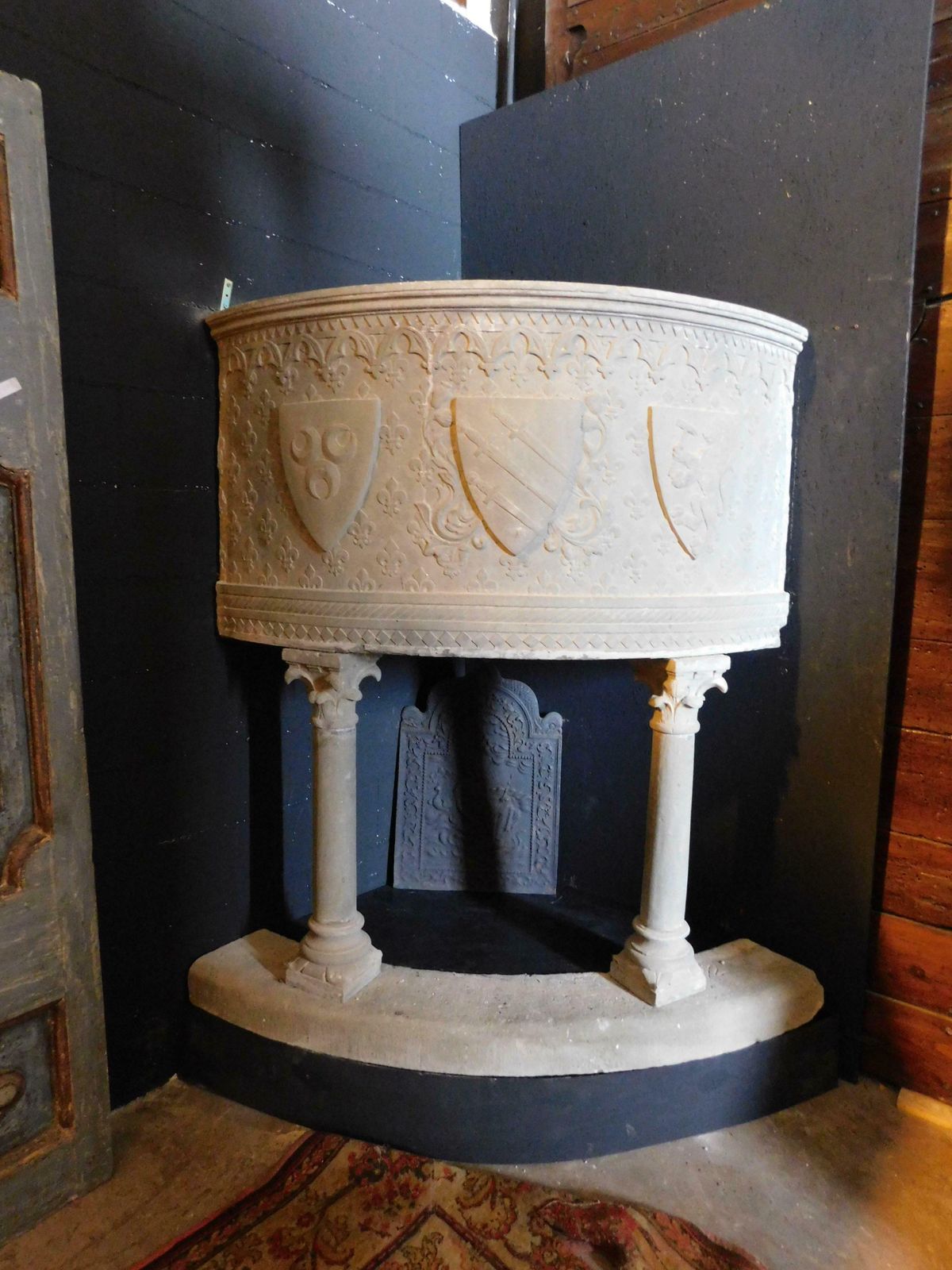 Corner Huge Fireplace In Serena Stone, Carved With Coats Of Arms, Tuscany photo furniture