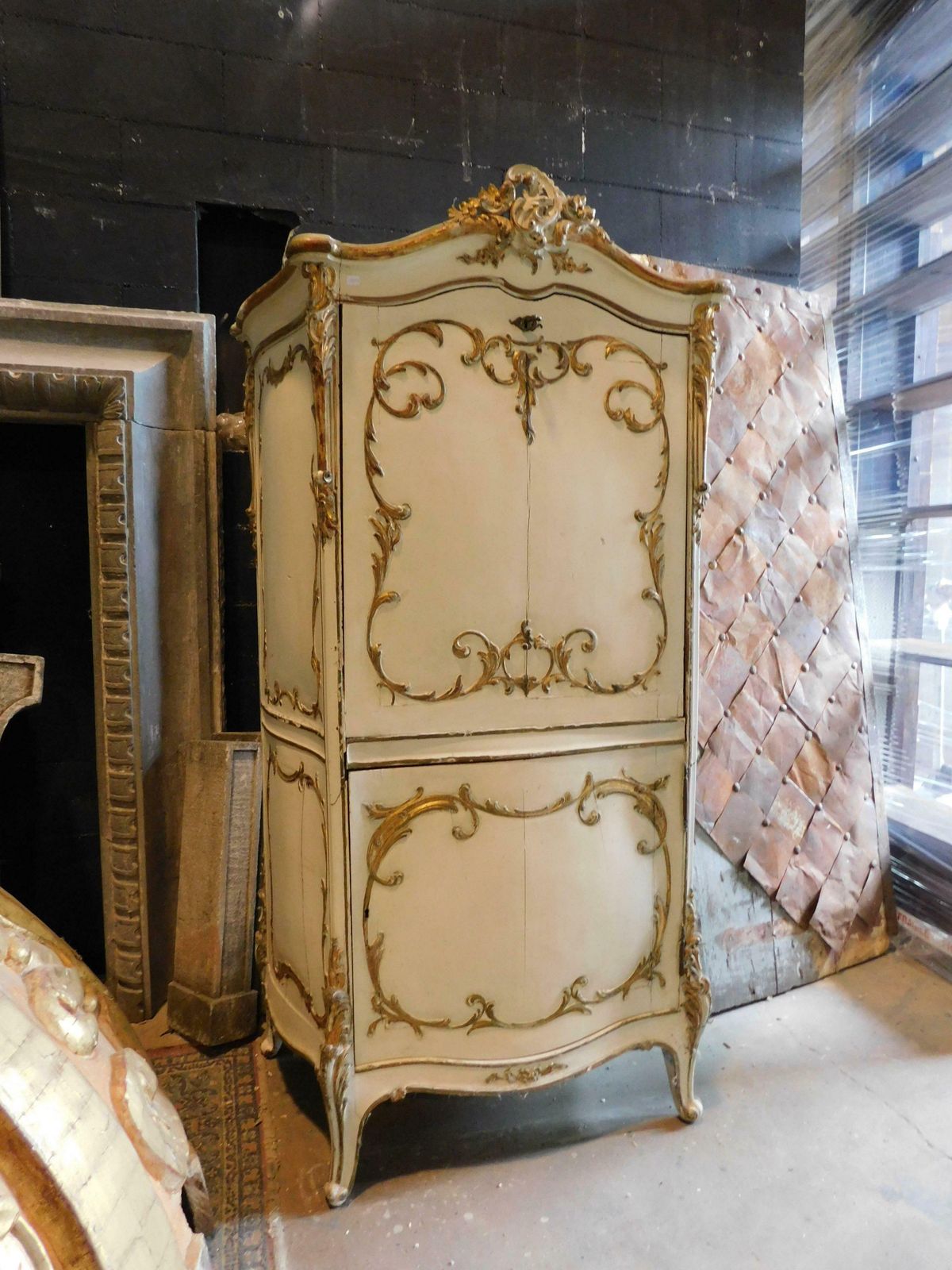 Sideboard With Flap In Lacquered Wood And Golden Friezes, France photo for sale