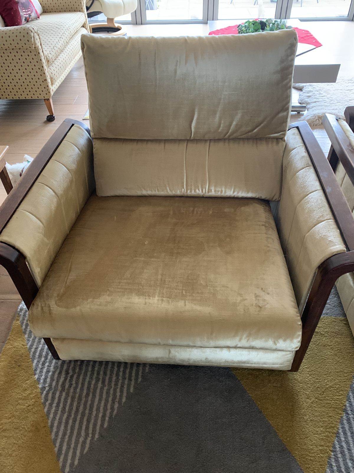 1970's Three Piece Suite.  Extra Long Settee; High Easy Chair; Low Easy Chair photo for sale