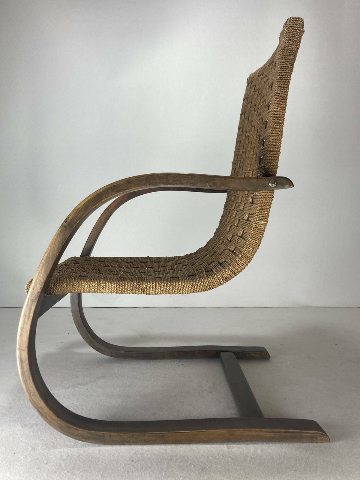 Cantilever Wicker Cord Chair, 1930s photo for sale