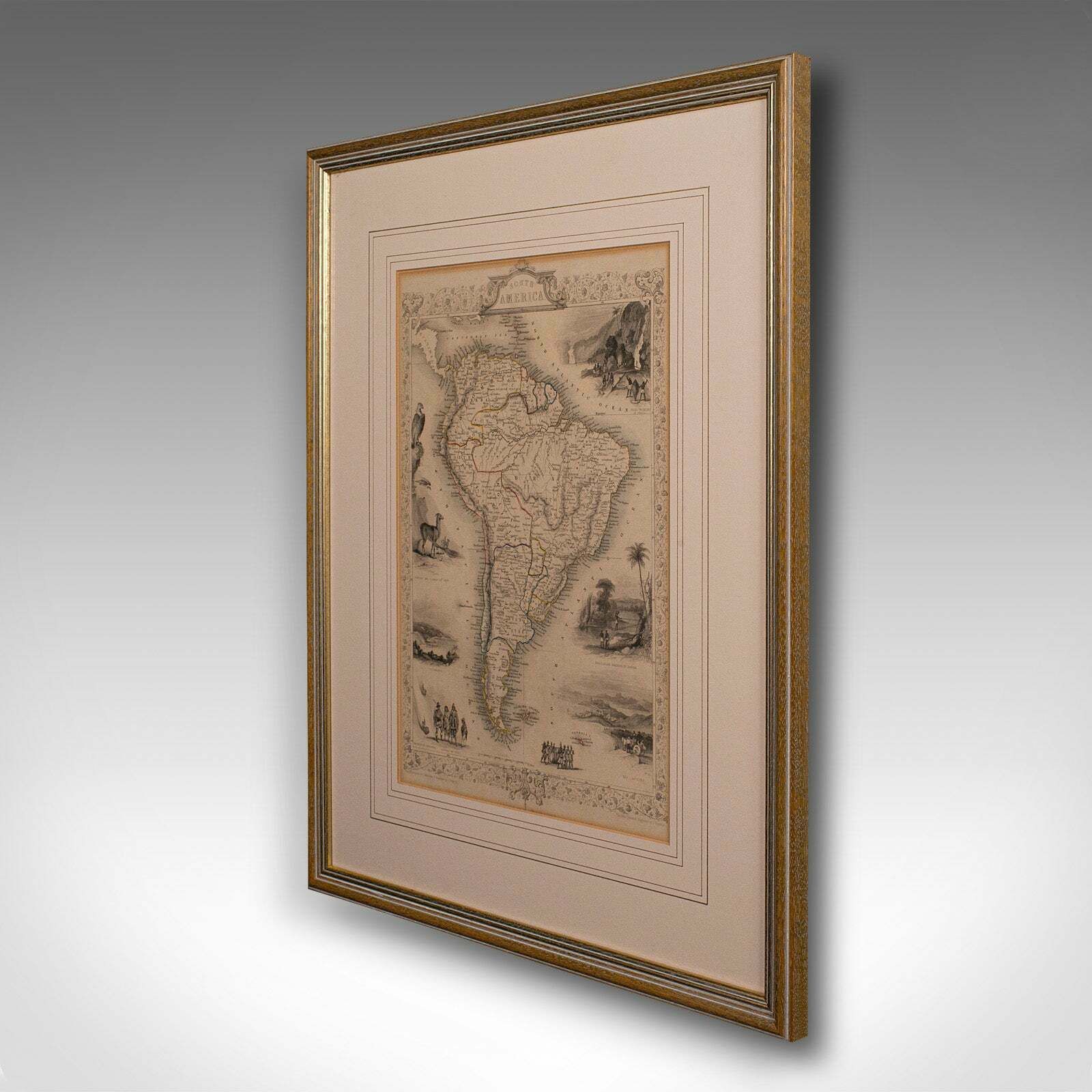 Antique Lithography Map, South America, English, Framed, Cartography, Victorian photo for sale