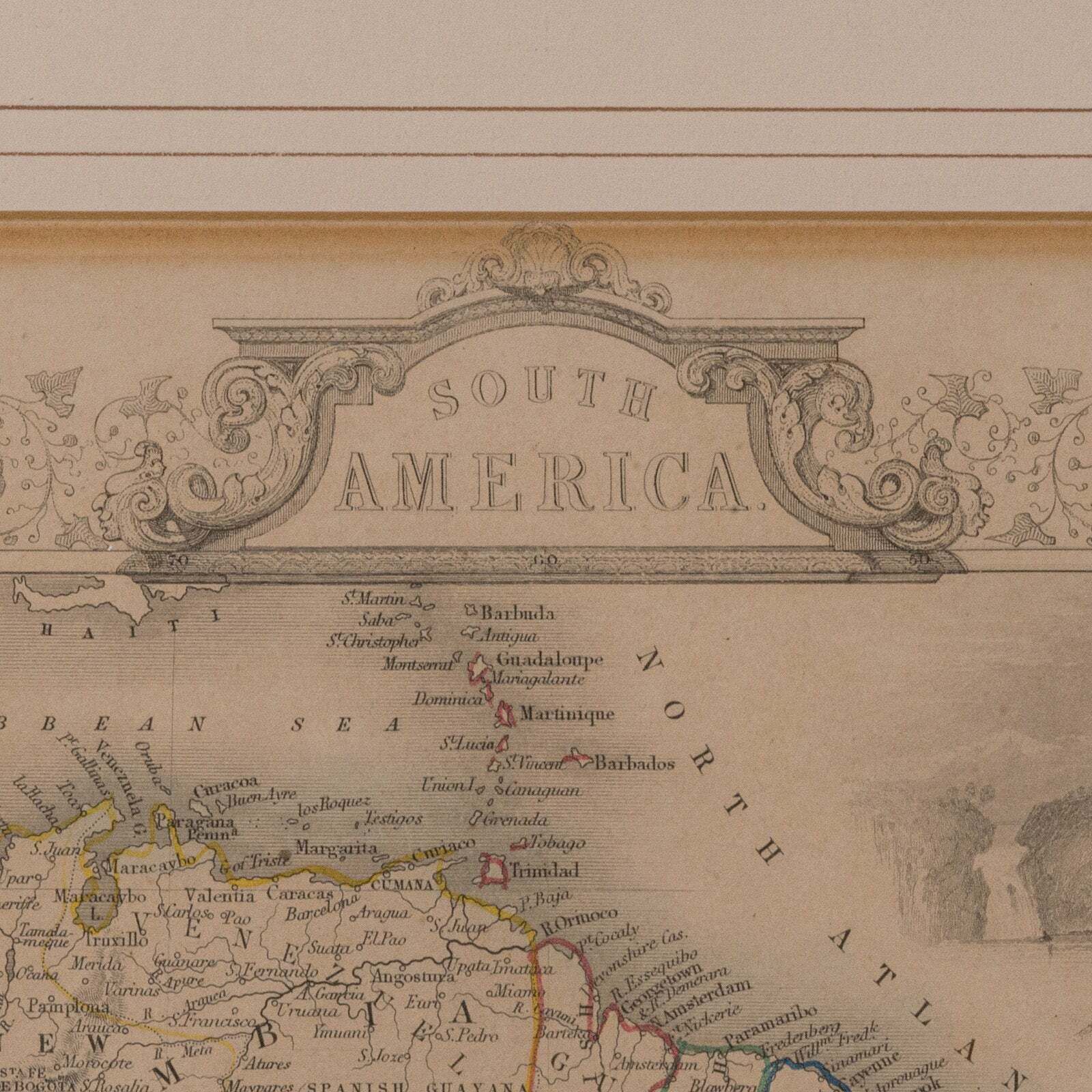 Antique Lithography Map, South America, English, Framed, Cartography, Victorian photo Art