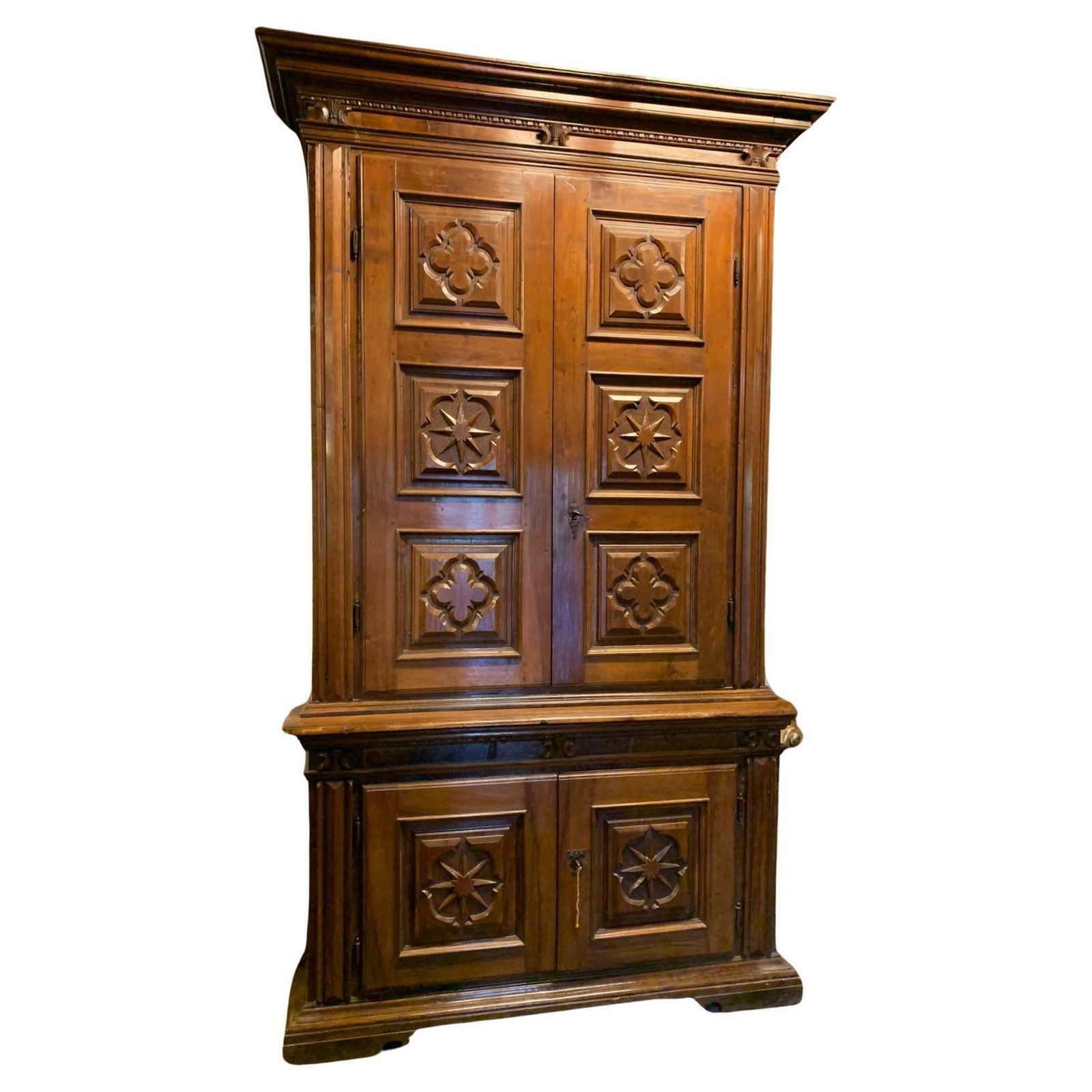 Double Body Cabinet In Richly Carved Walnut Wood, Tuscany