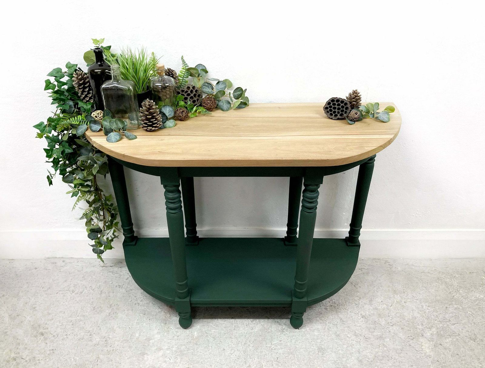 Demilune Rustic Console Table. Rustic Hallway Table. Sofa Table. Green Console Table. Hand Painted. Hand Crafted. photo furniture
