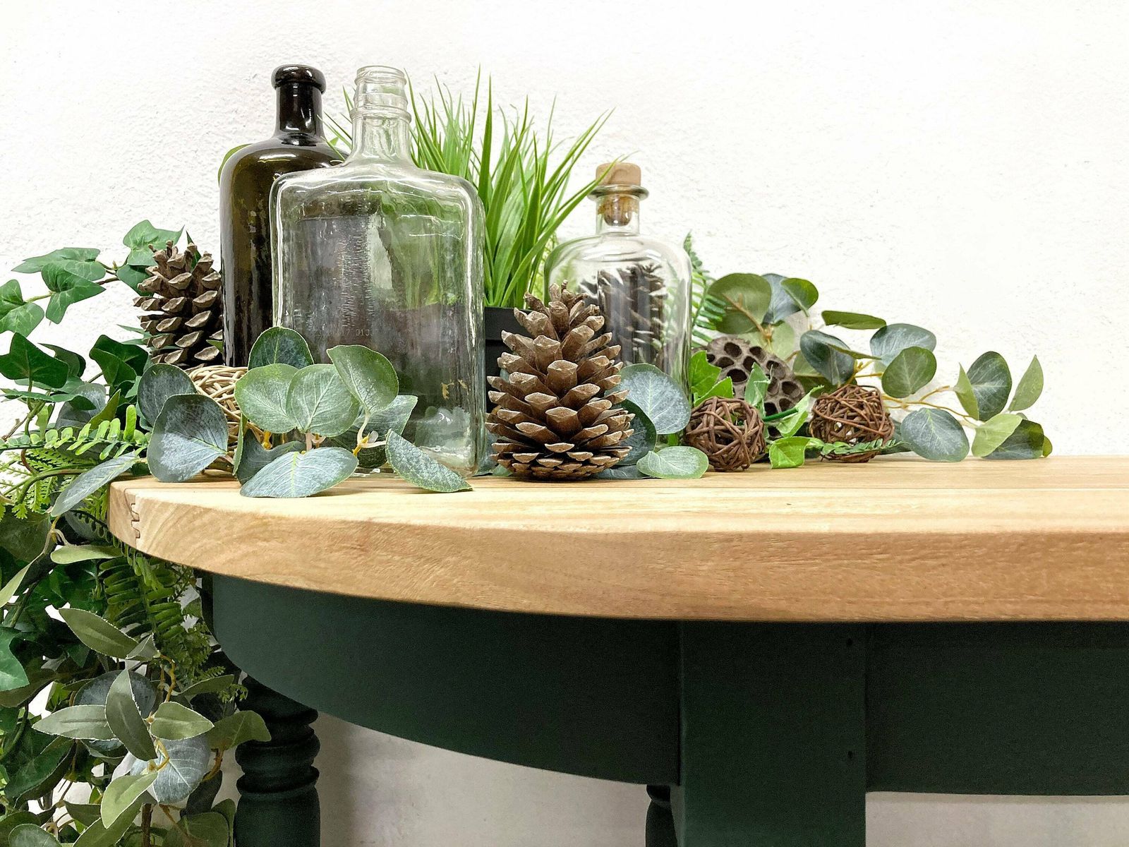 Demilune Rustic Console Table. Rustic Hallway Table. Sofa Table. Green Console Table. Hand Painted. Hand Crafted. photo vinterior