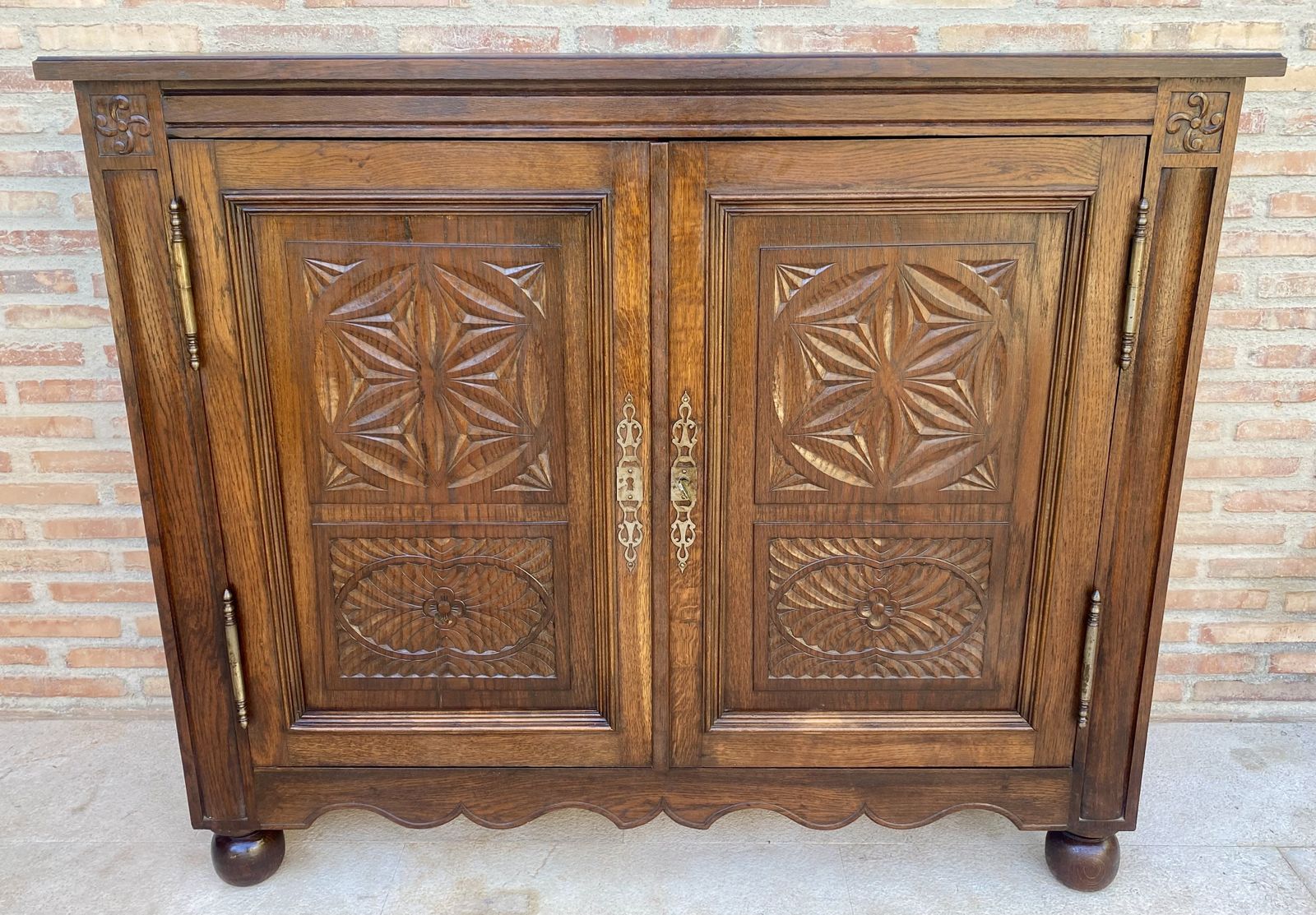 19th French Walnut Two Door Buffet Cabinet With Round Legs photo for sale