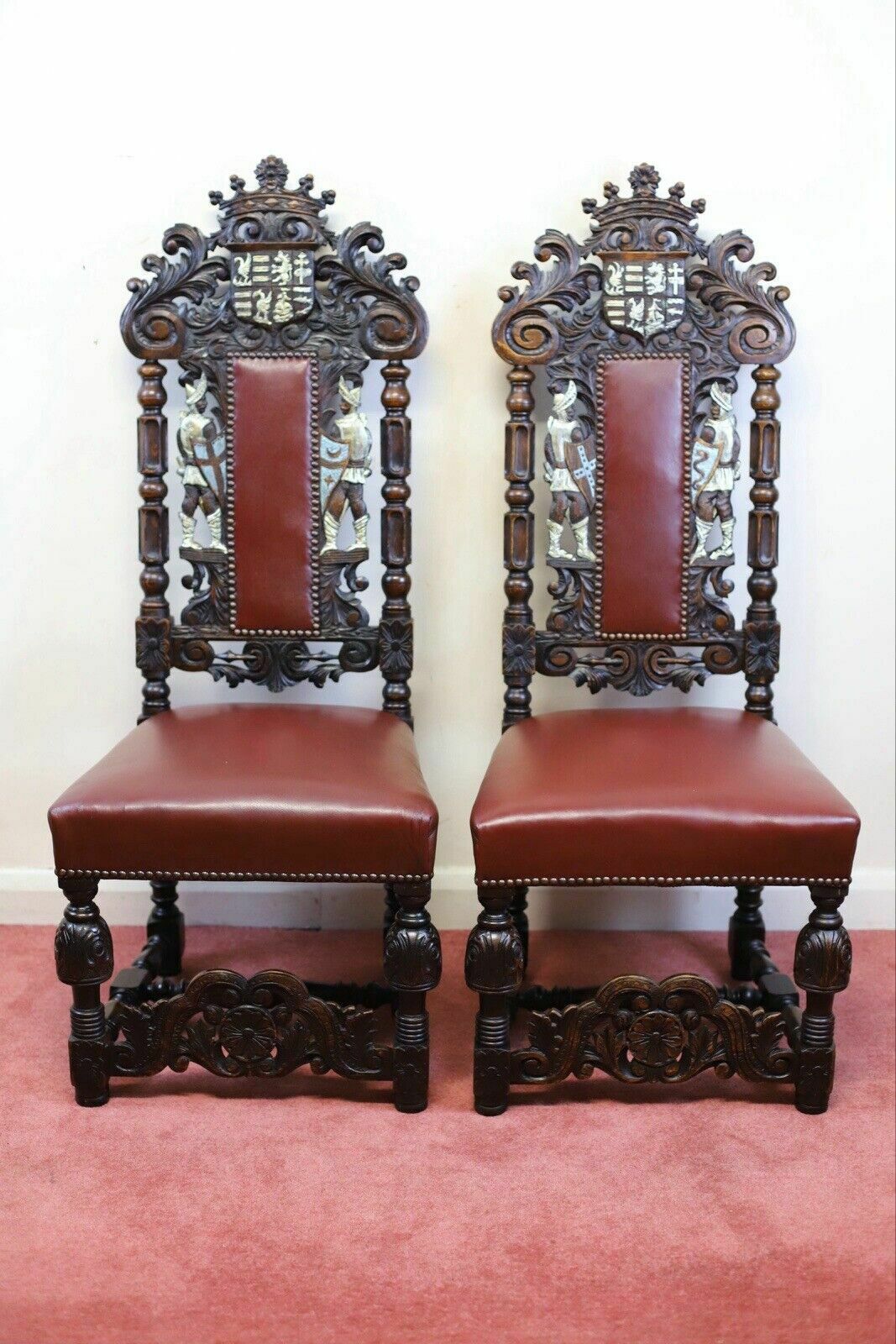 Stunning Set Of Four Victorian Heavily Carved Oak Dining Chairs photo for sale