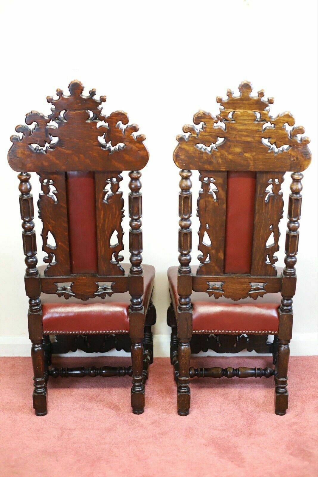 Stunning Set Of Four Victorian Heavily Carved Oak Dining Chairs photo 2495.0