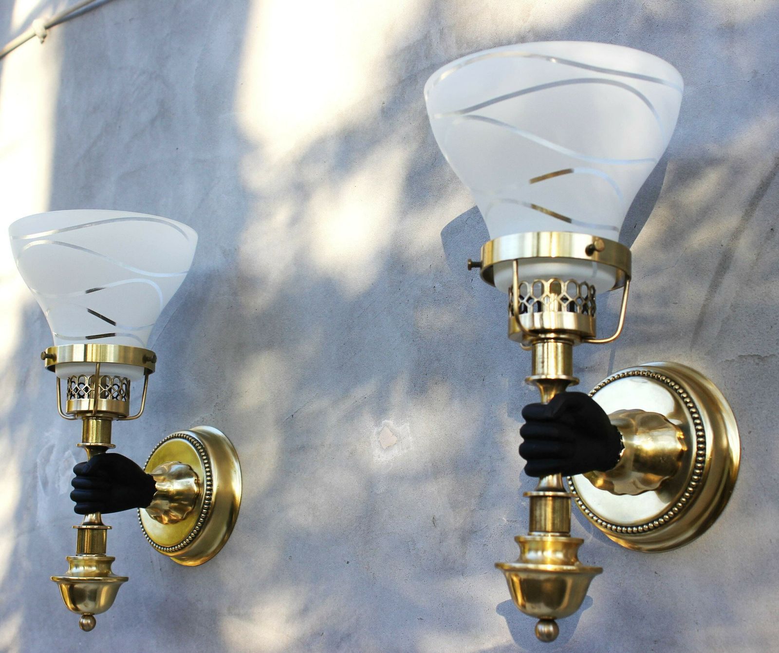Maison Jansen Style Polished Brass Sconces, Rare Set Of Three Wall Lamps, Hollywood Regency Home Design photo Lighting