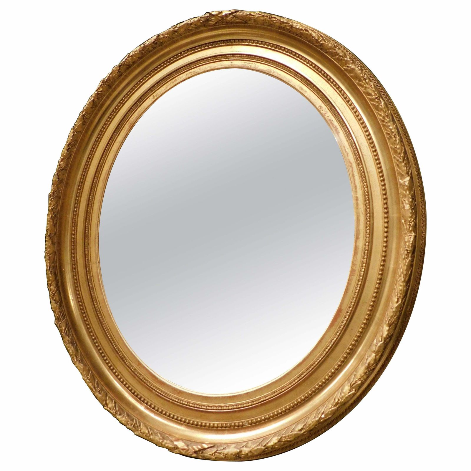 Old Oval Mirror In Gilded Wood Carved, Italy