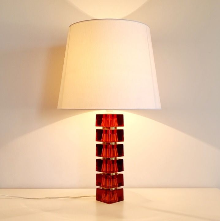 Grote Mid Century Scandinavische Tafelamp Van Glas En Messing Door Carl Fagerlund Voor Orrefors, Zweden, Jaren 1960 photo vinterior