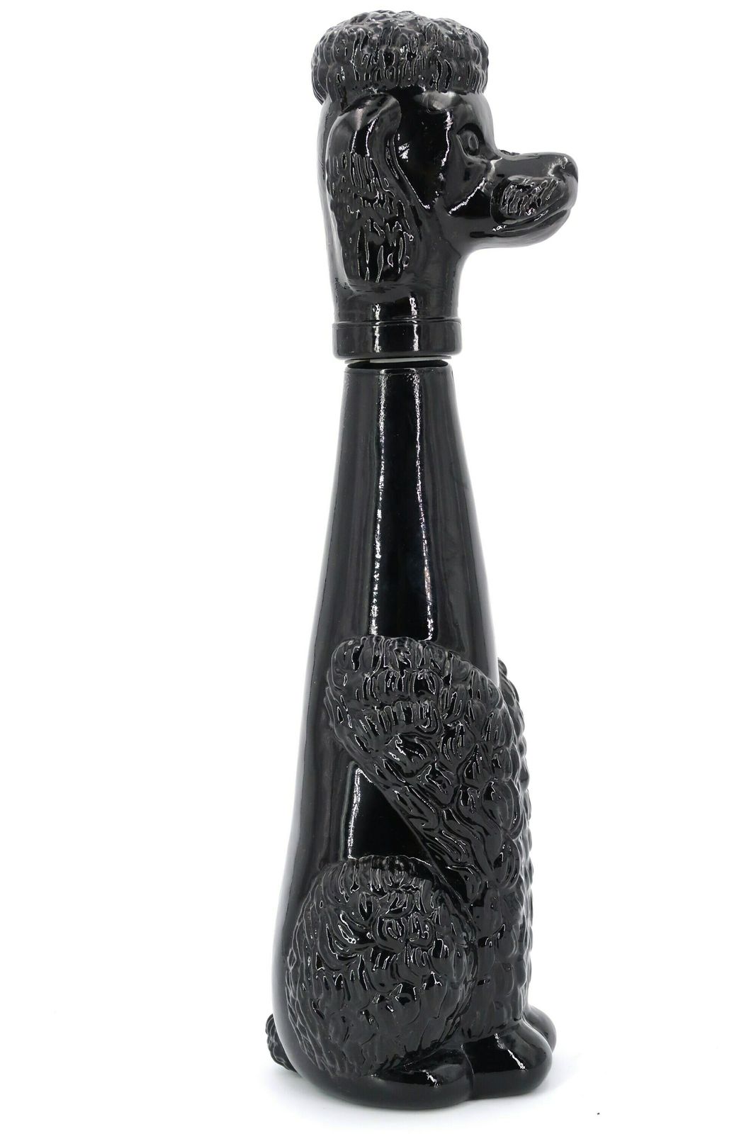 Huge Italian Black Glass Poodle Dog Decanter, 1960s / Empoli, Genie Bottle, Made In Italy photo for sale