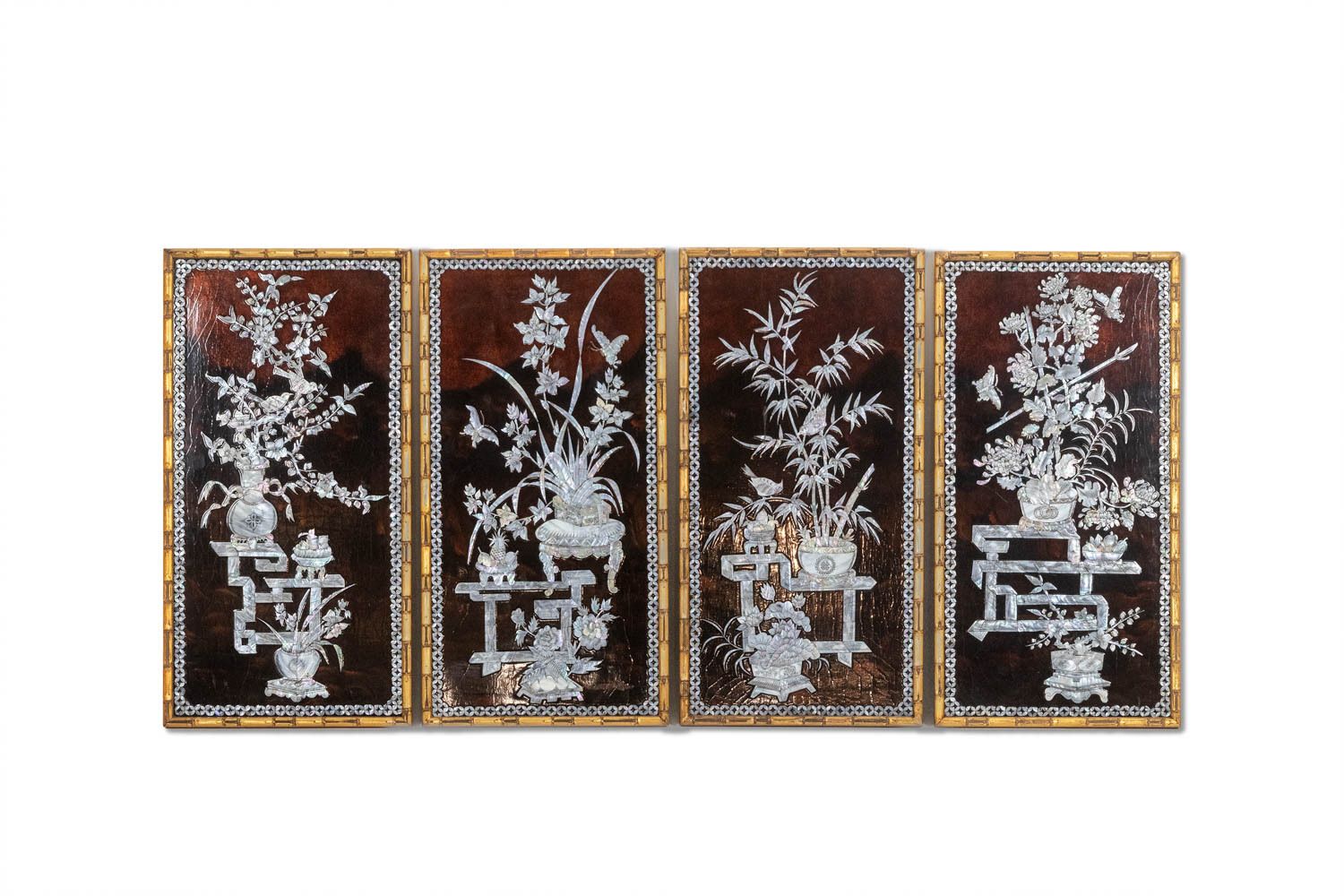 Set Of Four Asian Style Lacquer Panels. 1950s.