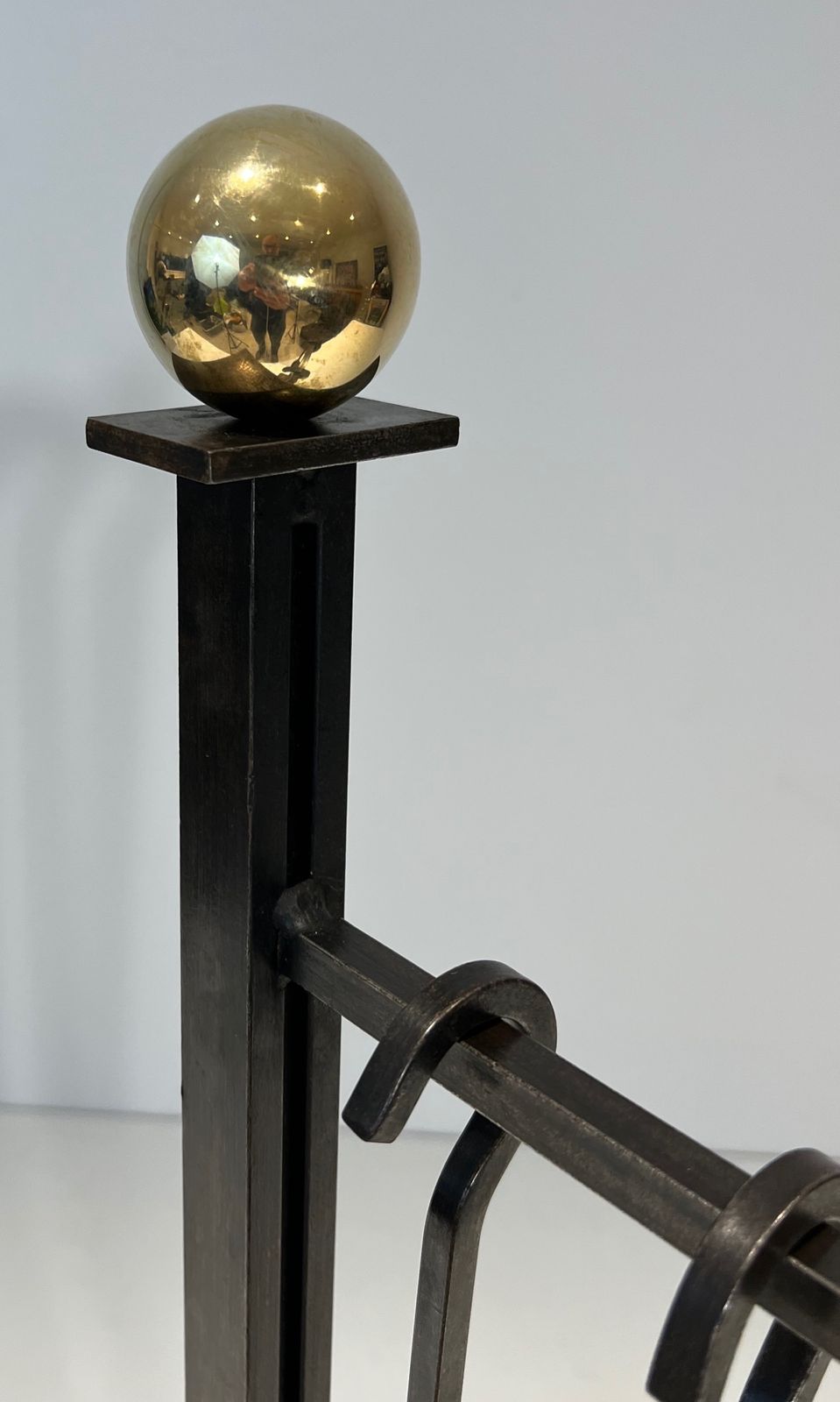 photo furniture Modernist Fire Kit In Steel And Brass In The Taste Of Jacques Adnet