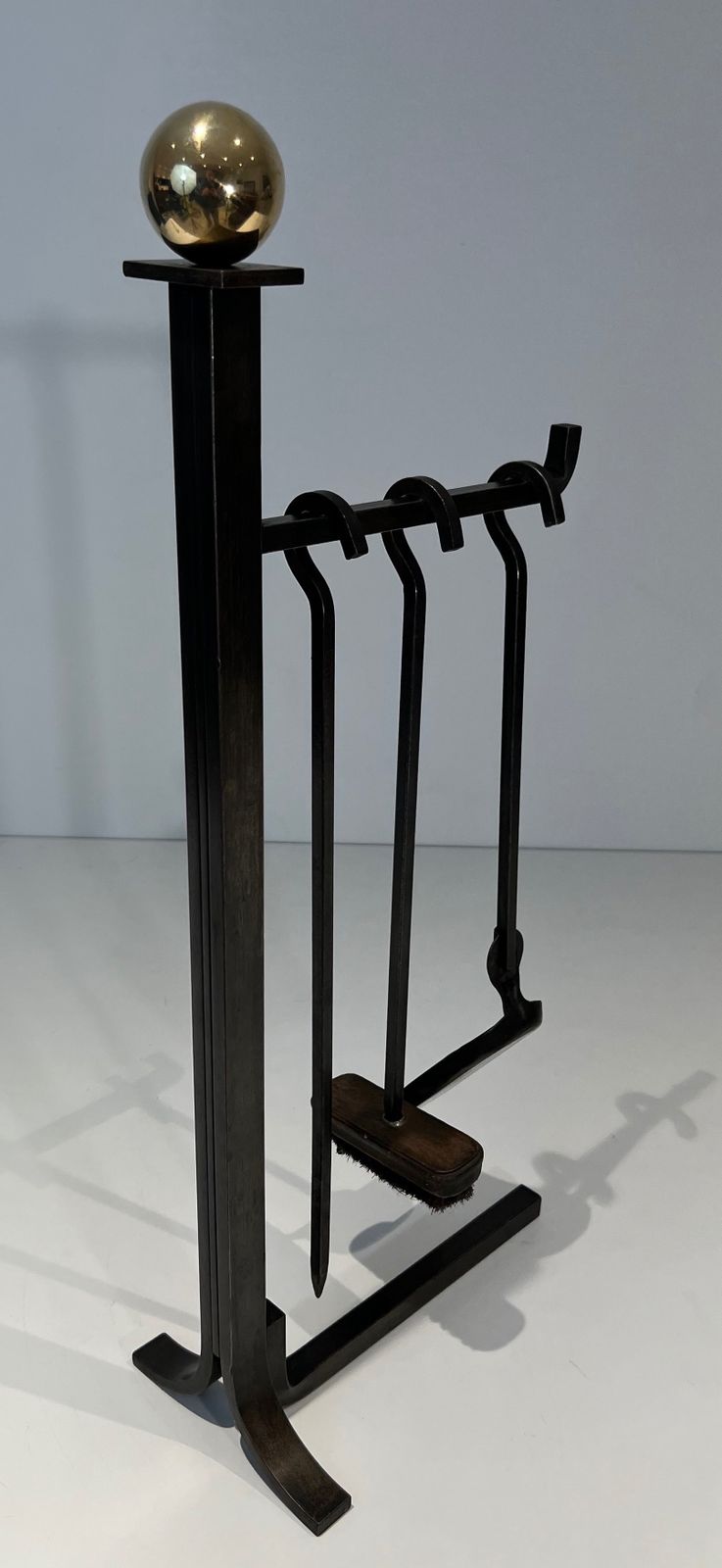 1850.0 Modernist Fire Kit In Steel And Brass In The Taste Of Jacques Adnet photo