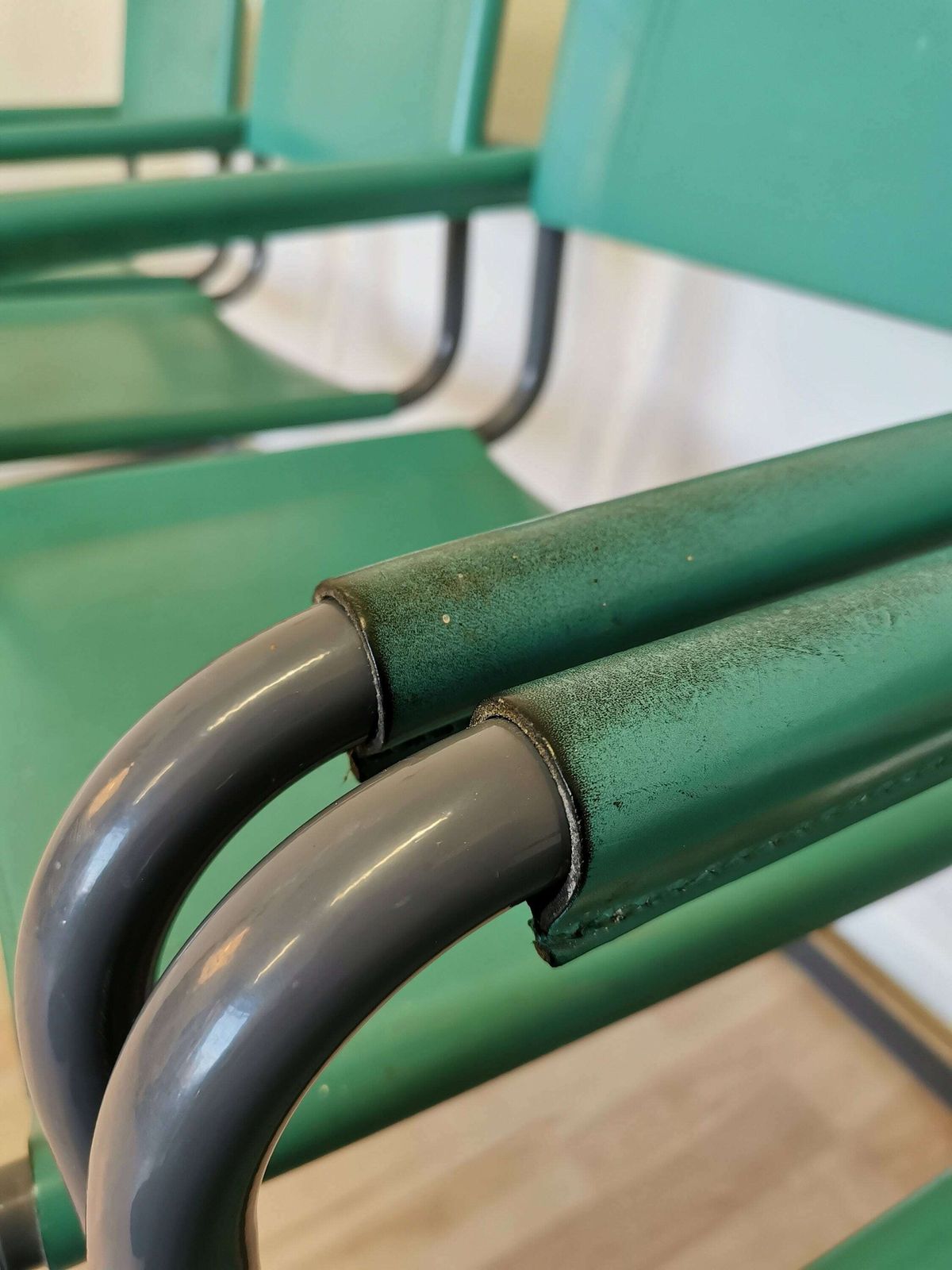 1 Of 4 Vintage Mart Stam Style S34 Armchairs With Turquoise Leather / Mid Century Cantilever Marcel Breuer Black Tubular Blue Dining Chair photo 428.0