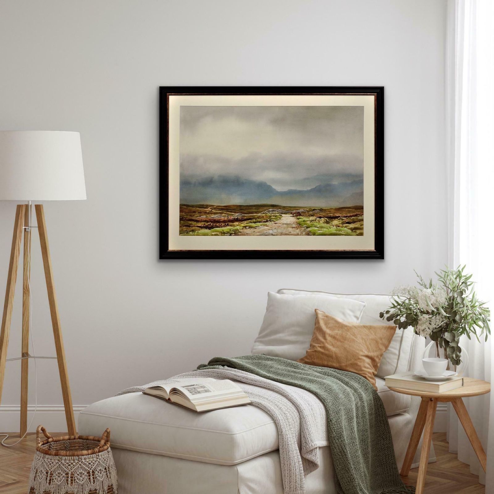 photo buy Frank Egginton 1908 To 1990. The Maamturk Mountains From Recess, Connemara, Ireland. Framed Irish Watercolour.