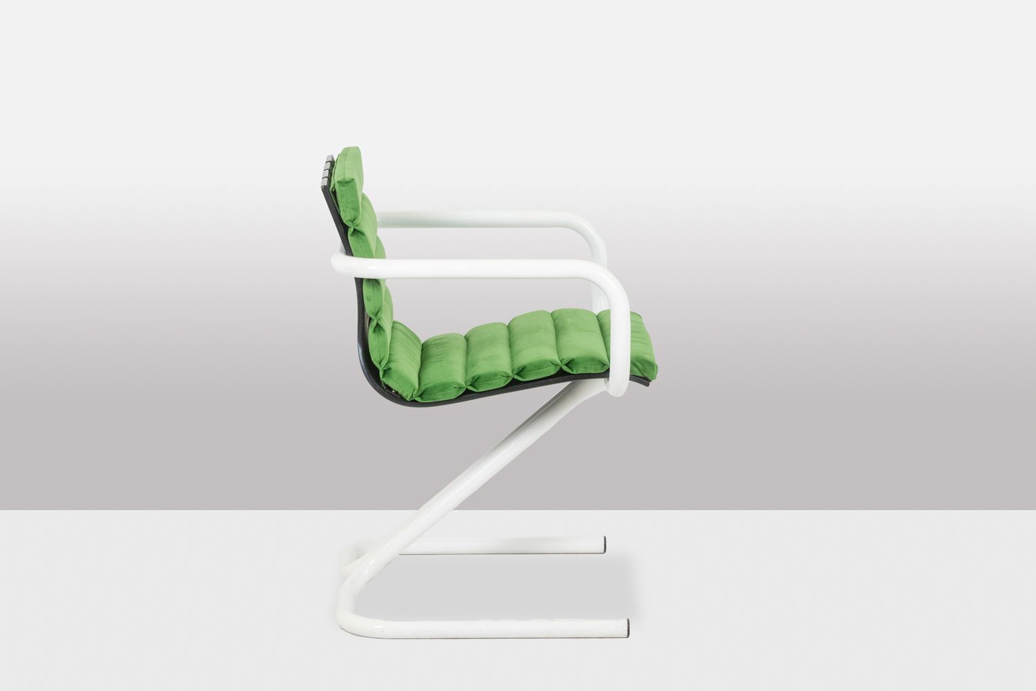 Series Of 6 Armchairs In White Lacquered Metal And Velvet. 1970s. photo for sale