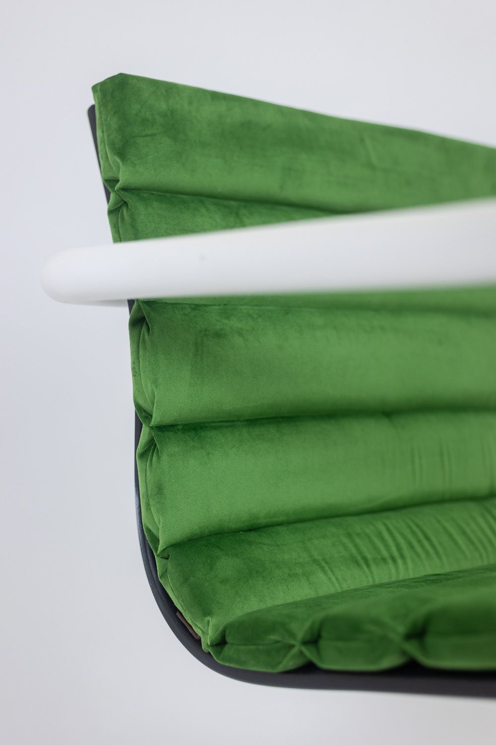 photo for sale Series Of 6 Armchairs In White Lacquered Metal And Velvet. 1970s.