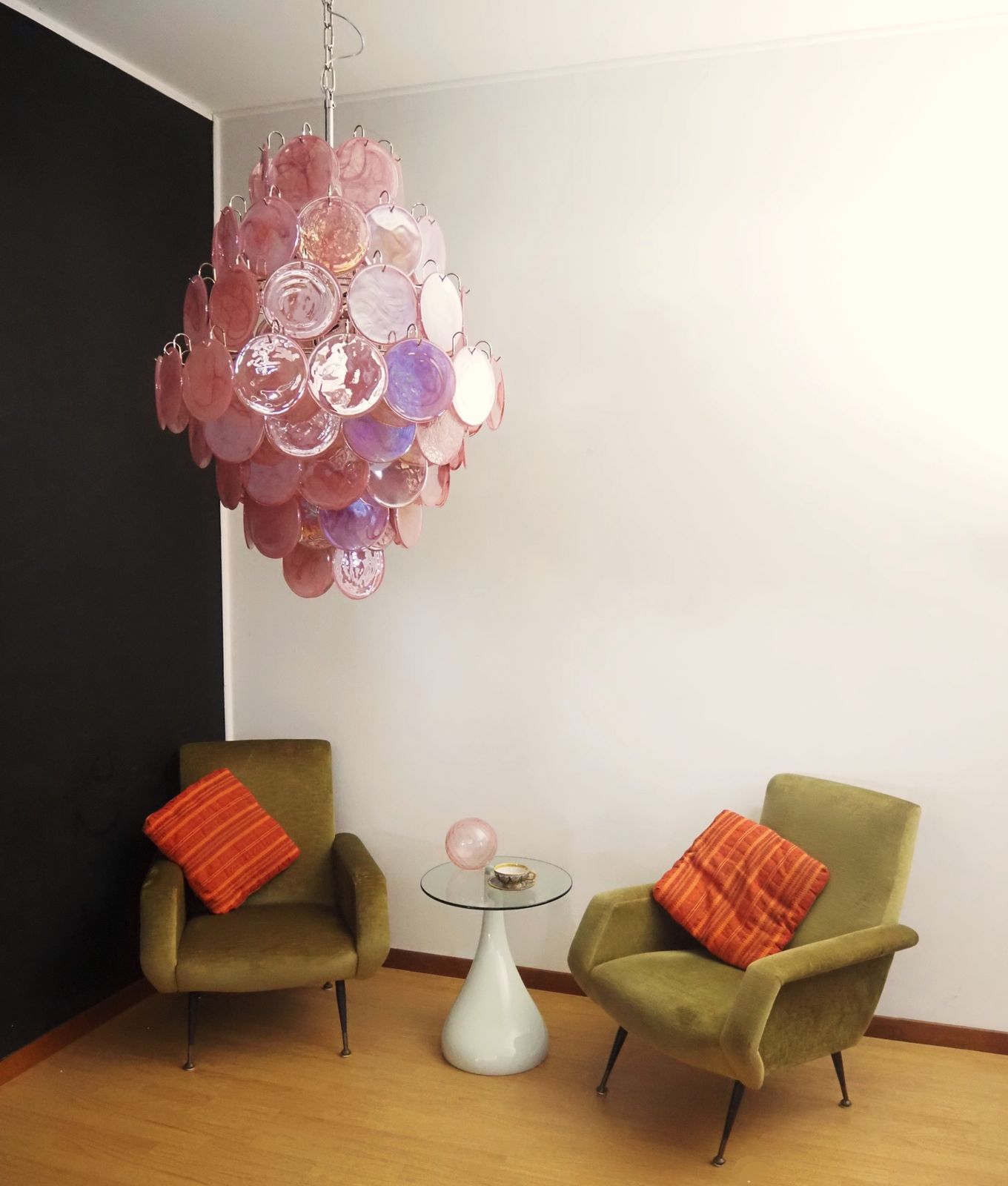 Huge Vintage Italian Murano Chandelier   87 Pink Alabaster Disks photo furniture