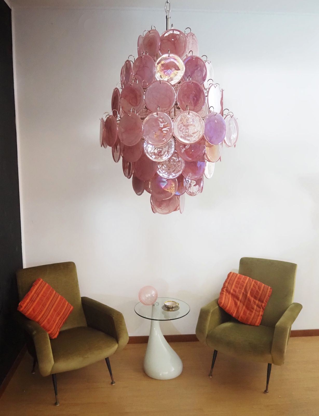 Huge Vintage Italian Murano Chandelier   87 Pink Alabaster Disks photo 2190.0