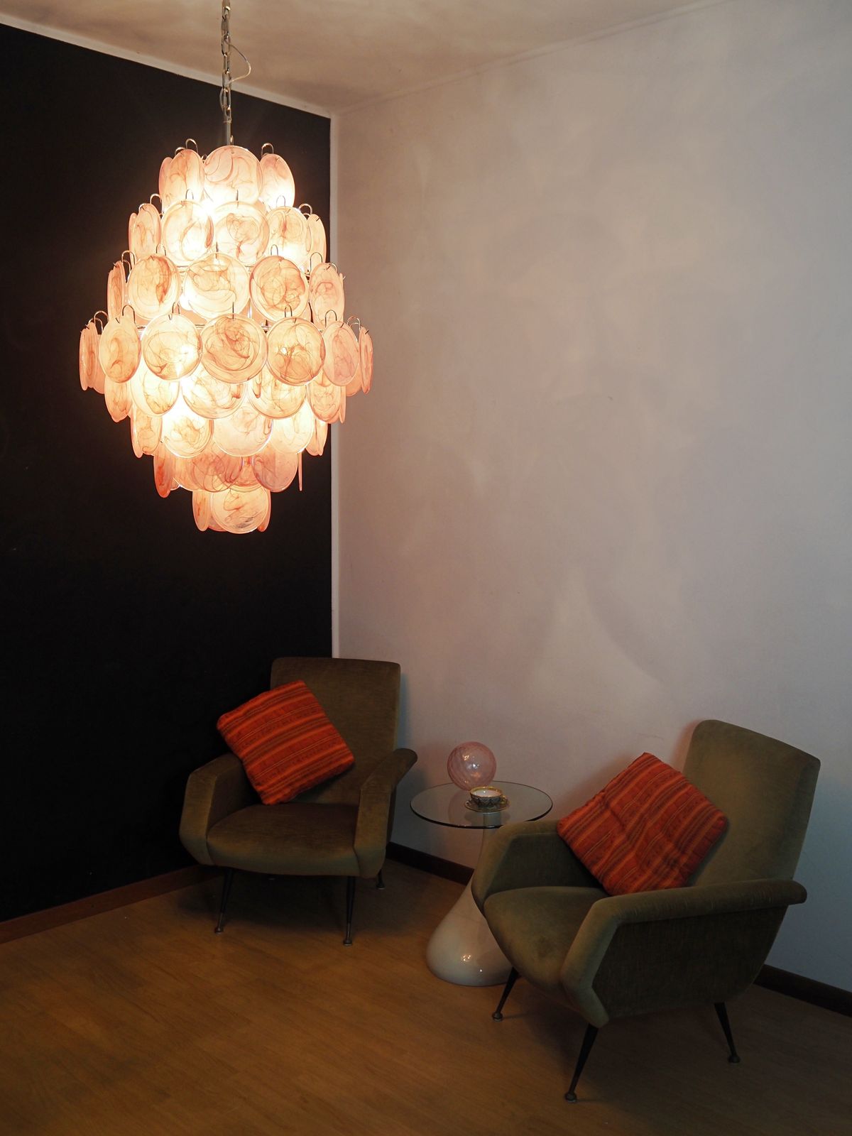 photo furniture Huge Vintage Italian Murano Chandelier   87 Pink Alabaster Disks