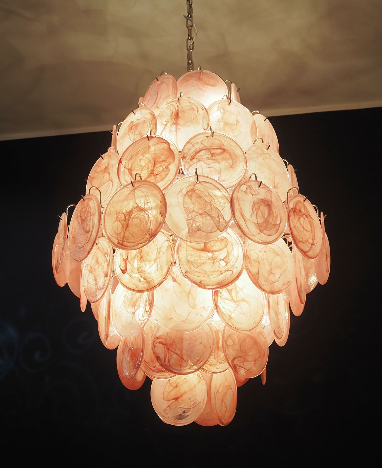 Lighting Huge Vintage Italian Murano Chandelier   87 Pink Alabaster Disks photo